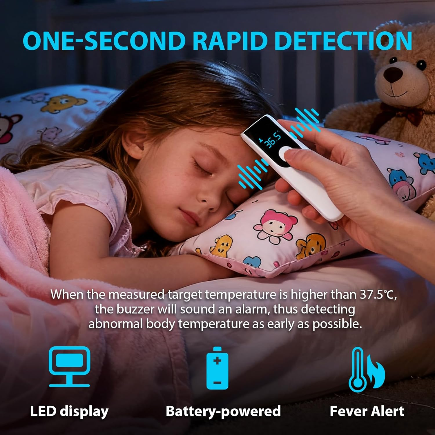 Mini Digital Forehead Thermometer, Non-Contact Infrared Thermometer for Babies Kids & Adults, Fast Accurate Reading with Fever Alarm & LED Display for Body and Object Temperature (White)