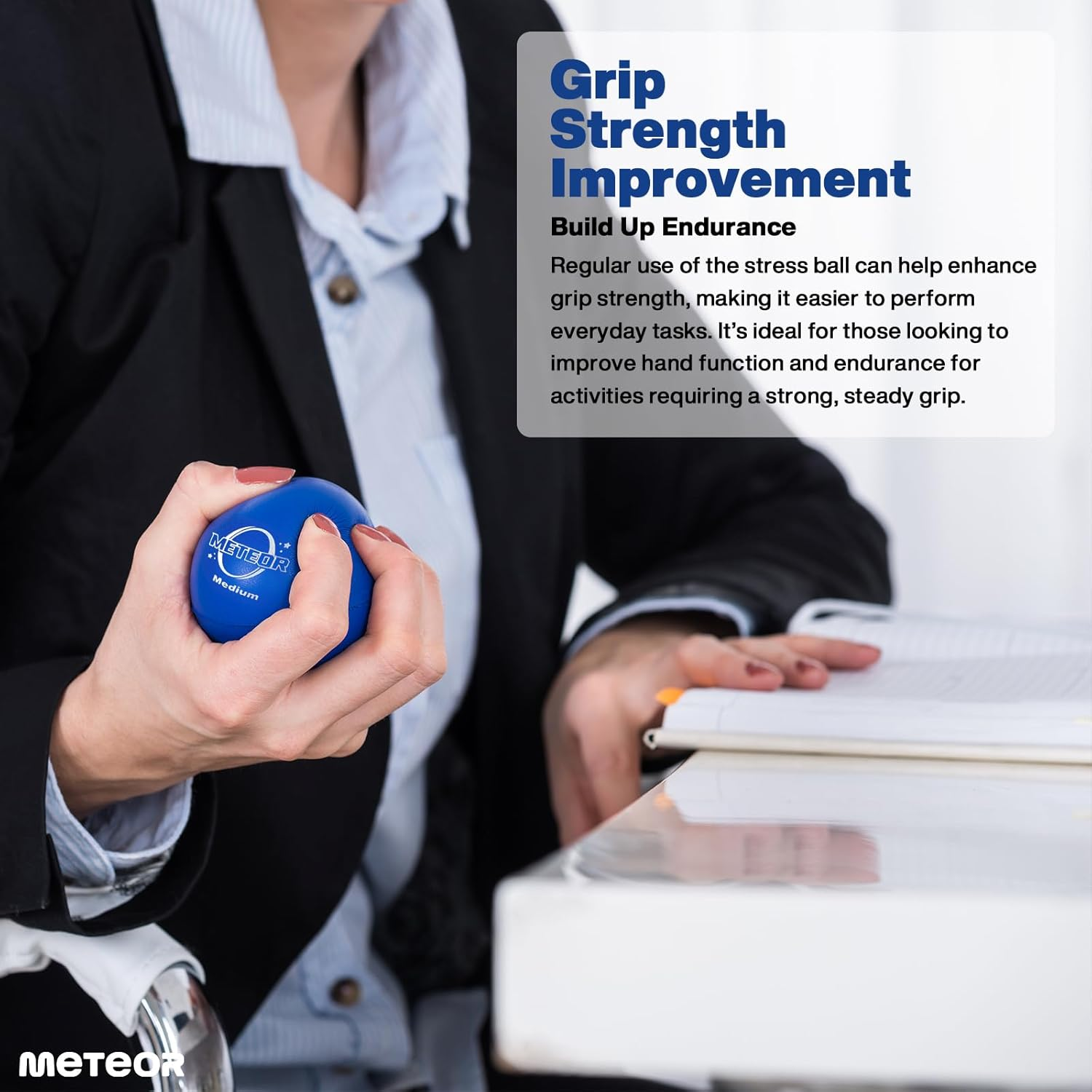 METEOR Stress Ball Set of 3 &ndash; Soft, Medium, Hard &ndash; Hand Grip Ball, Stress Relief, Hand Therapy, and Grip Strengthening