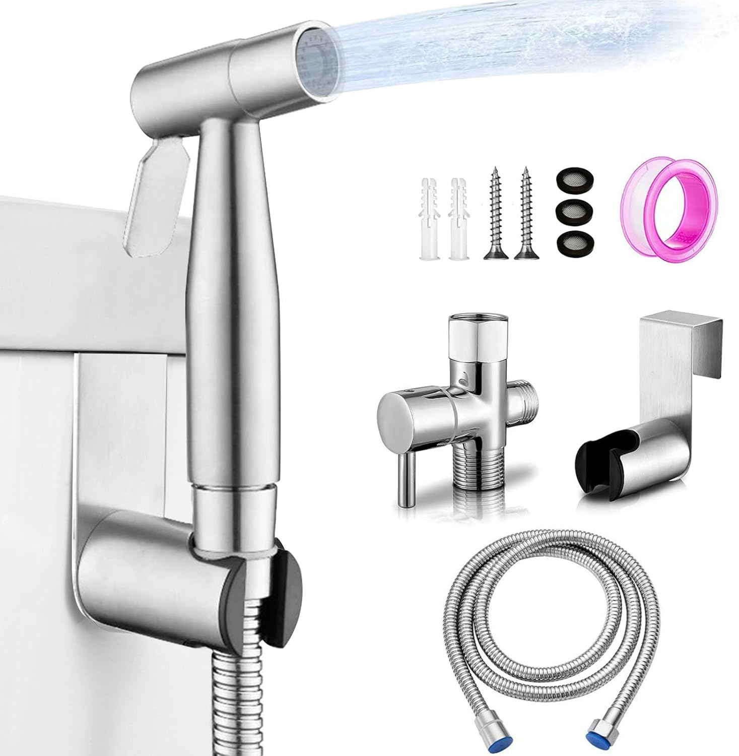 Handheld Toilet Bidet Sprayer for Jet Spray Variable Spray Pressure with Bidet Hose for Feminine Wash Muslim Shower Stainless Steel Bathroom Jet Sprayer Kit for Baby Cloth Diaper Washer