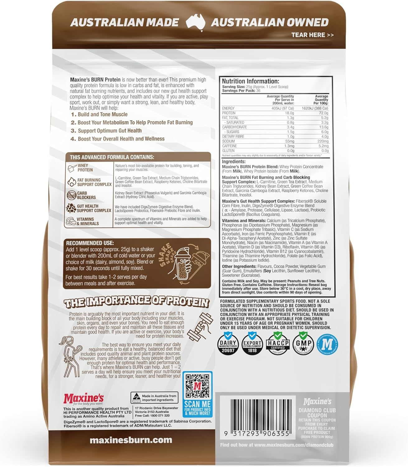 Maxine'S Burn Iced Mochachino Gluten Free Protein Powder 900 G image number 3