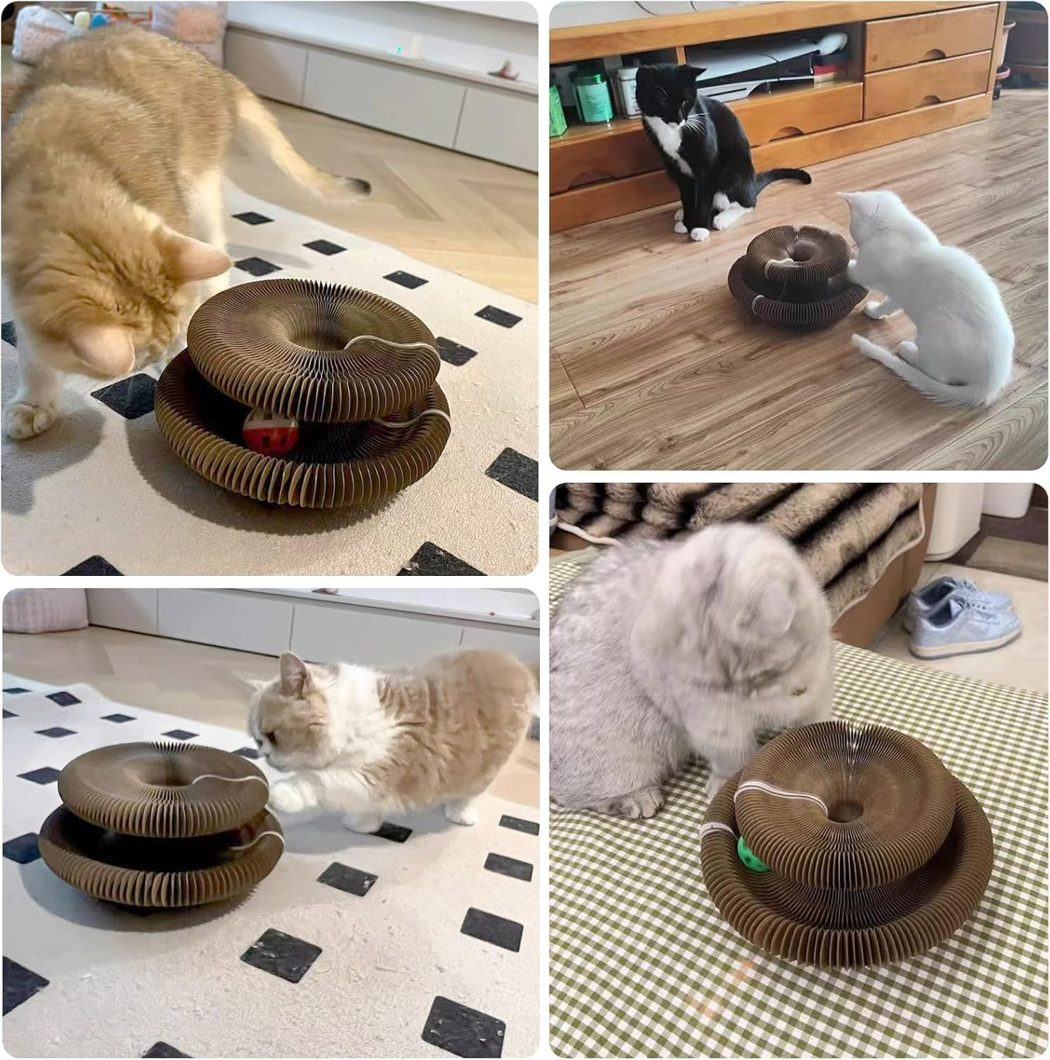 2PCS Cat Accordion Magic Organ Cat Scratching Board Interactive Scratch Cardboard Cat Toy with Bell Ball Kitty Kurlz Exercise for Indoor Cats Toy image number 6