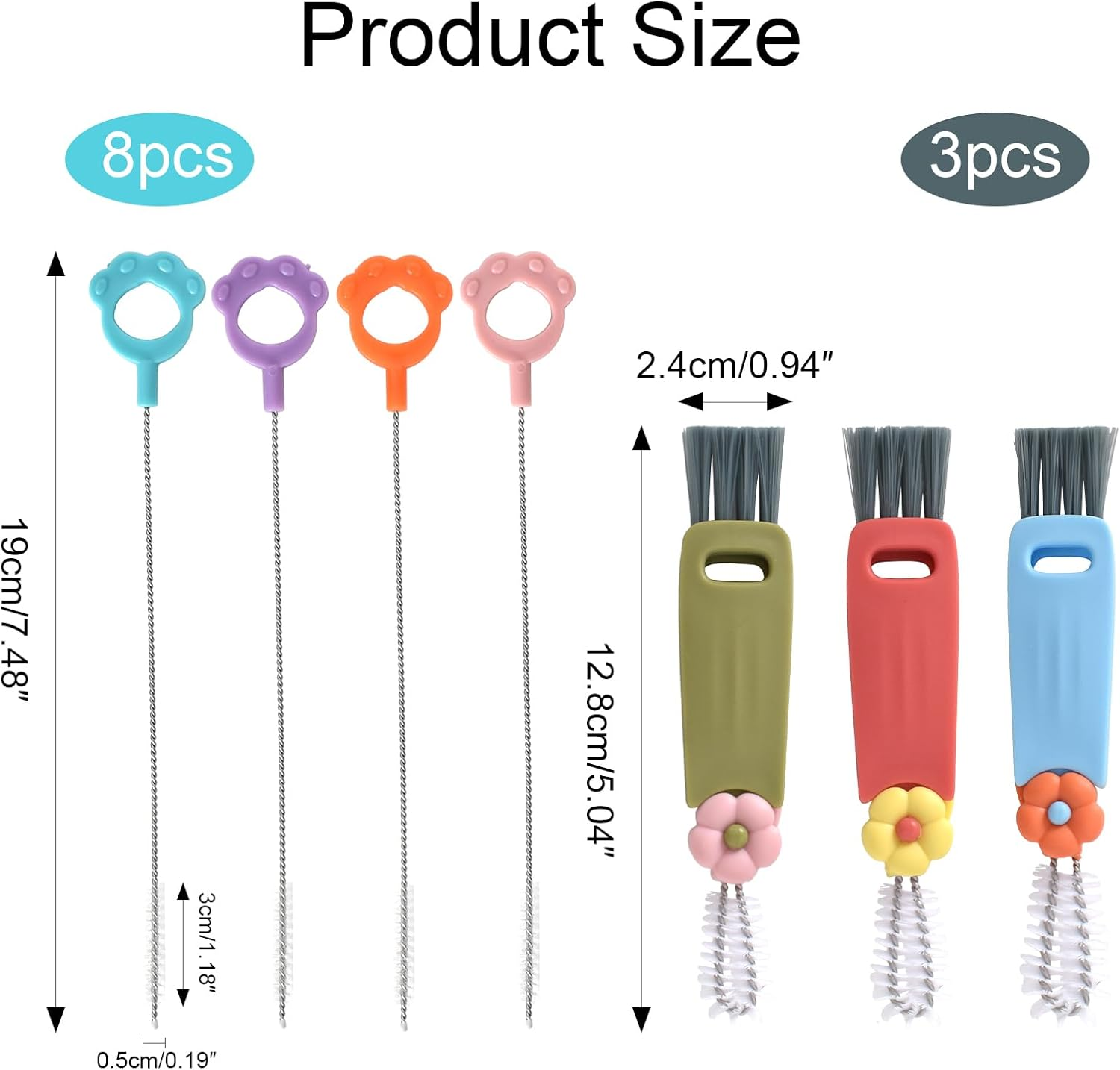 3Pcs 3 in 1 Cup Lid Gap Cleaning Brush Set, with 8 Spoon Straws Cleaning Tools, Tiny Bottle Cup Lid Detail Brush, Crevice Cleaning Tools,Multifunctional Crevice Cleaning Brush image number 2