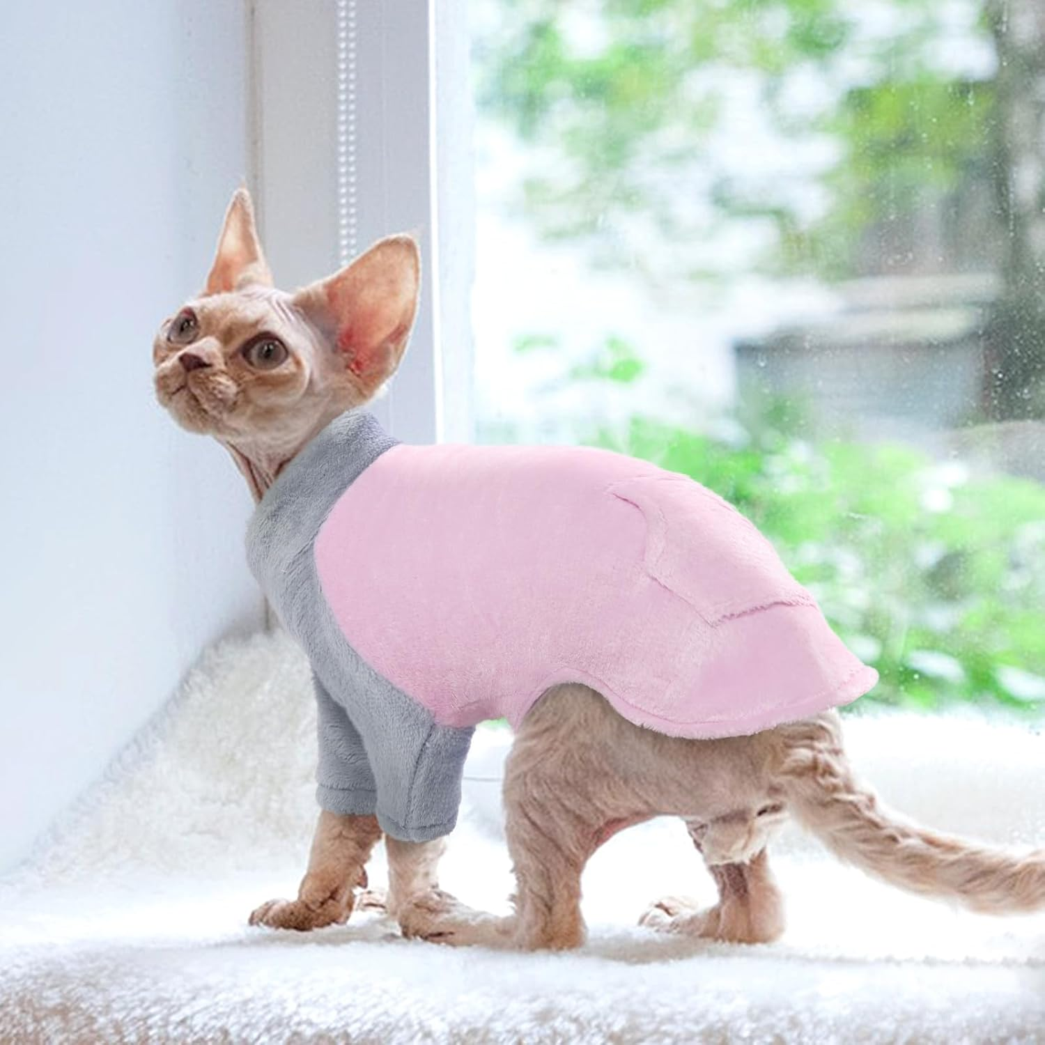 Cat Sweater, Cat Pullover Fleece Small Cat Sweater Sphynx Hairless Cat Clothes Kittens Winter Clothes Cat Apparel Cat Warm Vest Cat Pajamas Clothes(Pink, S) image number 2