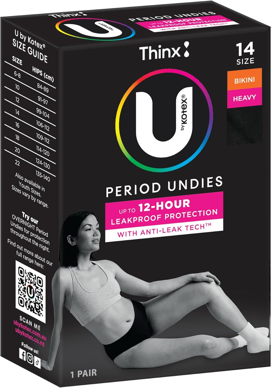 U by Kotex Thinx Period Undies Black Bikini Size 14-16 Heavy image number 4