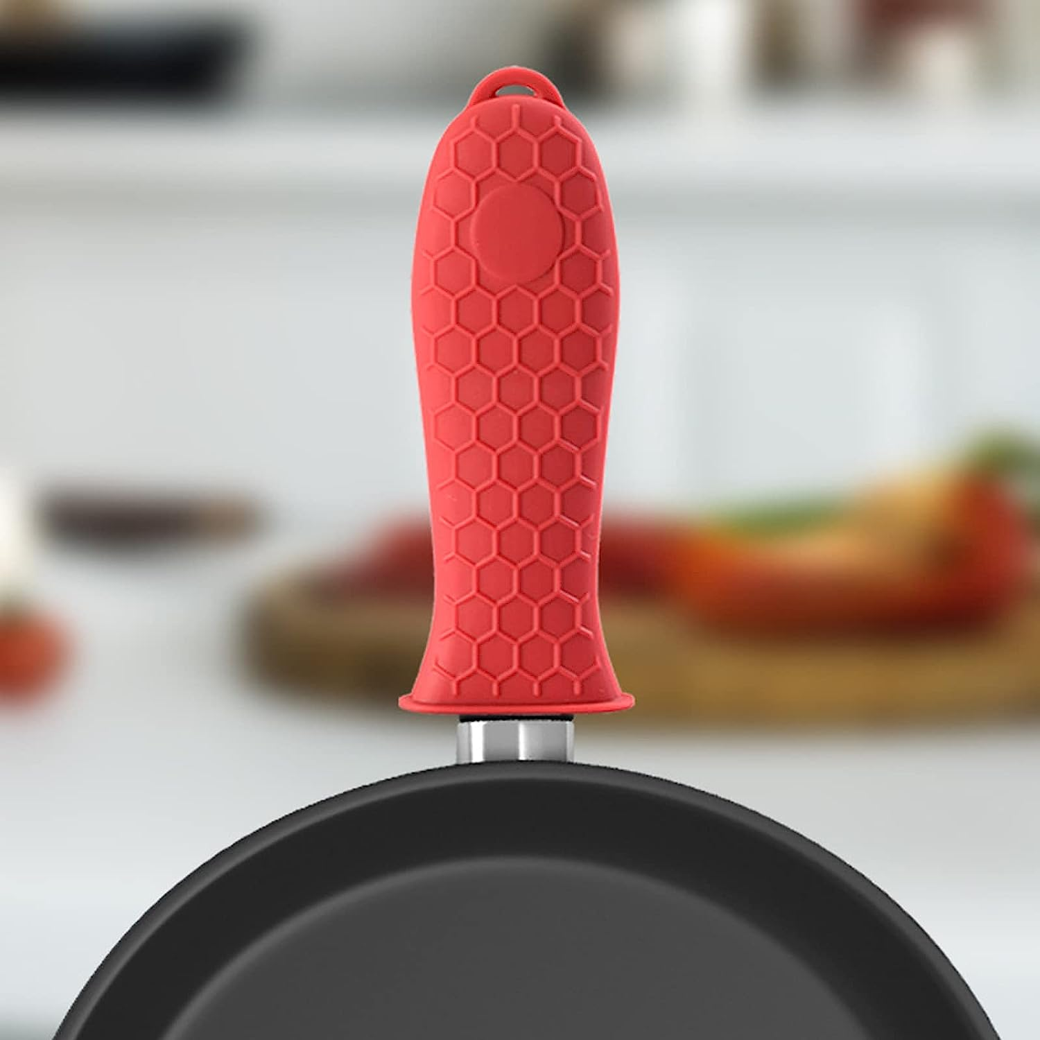 3 Pieces Silicone Hot Handle Holder Non Slip Pot Holders Cover Assist Hot Pan Handle Rubber Heat Resistant Pot Sleeve Grip Cookware Handle for Frying Cast Iron Skillet Metal Pan (Red)