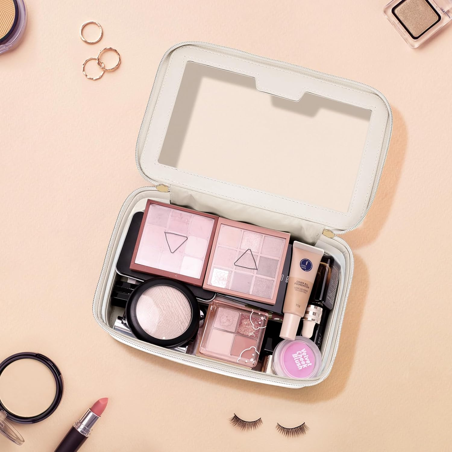 Soimeat Clear Makeup Bag, Leather Travel Makeup Case Toiletry Bag, Portable Cosmetic Bag Case, Transparent Waterproof Cosmetic Organizer Storage Bag for Women, Off-White, Large, Single Bag - Black image number 7