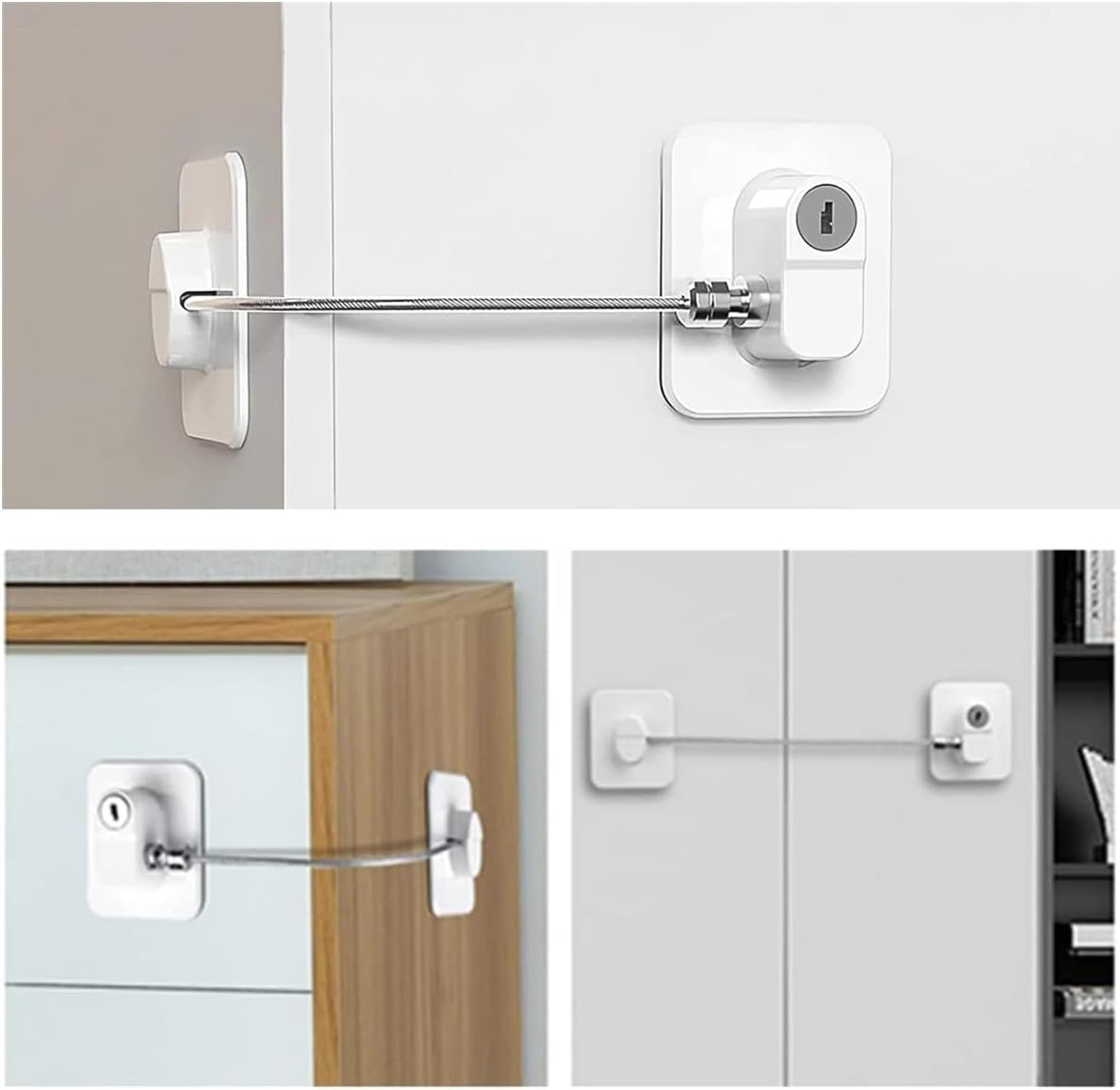 3 Pcs with Key Refrigerator Lock,Window Restrictor Locks Safety Refrigerator Lock Fridge Door Self Adhesive Mini Fridge Lock Kit for Refrigerator Door, Cabinets, Drawers, Window, Toilet Seat(White)