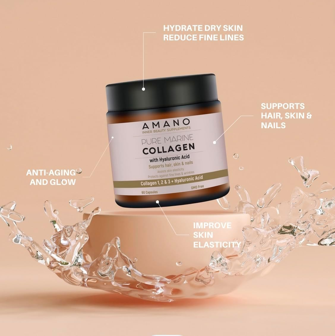 Pure Marine Collagen Supplement -Hydrolyzed Marine Collagen with Hyaluronic Acid and Vitamin C - Gmo-Free, Supports Skin, Hair, Nails, and Joint Health - 30-Day image number 1