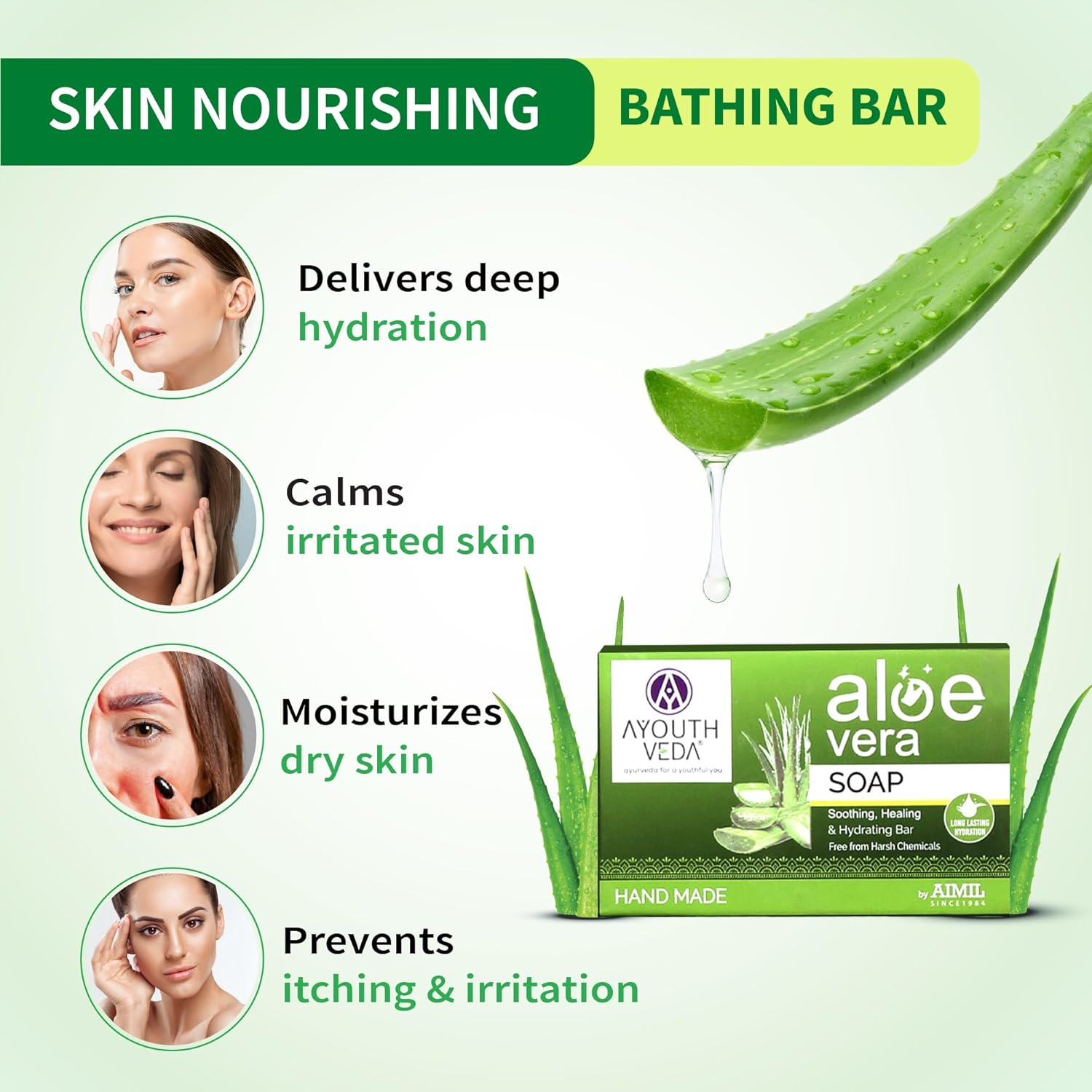 Ayouthveda Aloe Vera Bathing Soap Pack of 3 image number 4