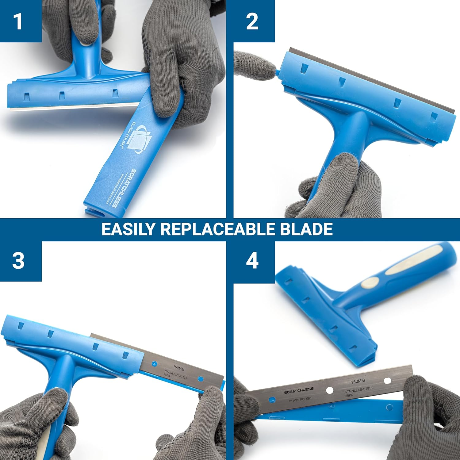 GLASS POLISH 150Mm Scraper with Double-Edged Stainless Steel Blade, Professional SCRATCHLESS Glass Scraper for Windows, Tiles, Floors, Stove Tops, and Any Hard Smooth Surfaces image number 2