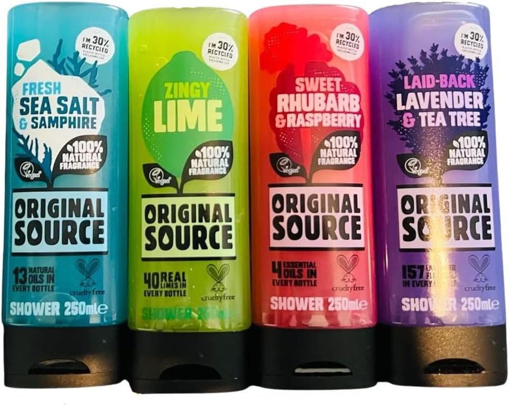 ORIGINAL SOURCE SHOWER GEL SET 4X250ML NEW FRAGRANCE FRESH SEA SALT & SAMPHIRE, ZINGY LIME, SWEET RHUBARB & RASPBERRY, LAID-BACK LAVENDER & TEA TREE BODY WASH TREE, COMBO PACK image number 5