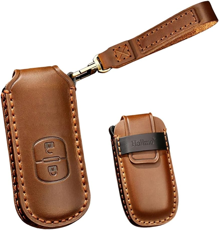 Leather Key Fob Cover Fit for Mazda CX-3 CX-4 CX-5 Keychain Smart Remote Key Case Key Shell Protector 2 Button Brown image number 5