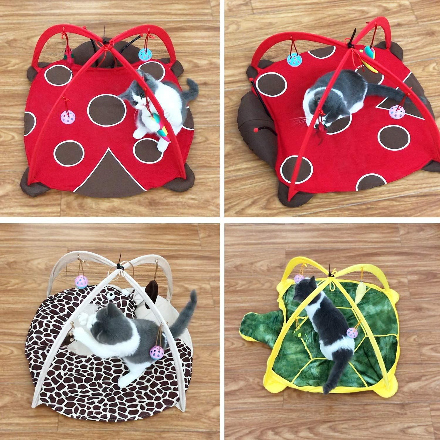 Petbonus Cat Play Mat, Cat Activity Center with Interactive Hanging Toys, Bell Ball, Mice Toy for Cats, Kitten, Kitty (Giraffe) image number 1