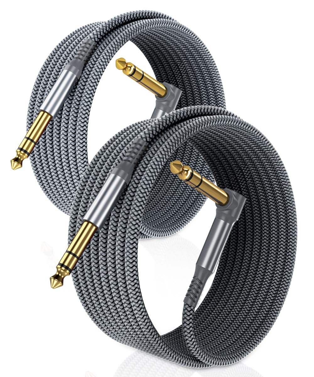 RUXELY 6.35Mm TRS Instrument Cable 1M 2-Pack,Right Angle 90 Degree 1/4 Inch Male Jack Stereo Audio Cord,6.35 Balanced Line Lead for Electric Guitar,Bass,Keyboard,Mixer,Amplifier/Amp,Speaker,Equalizer