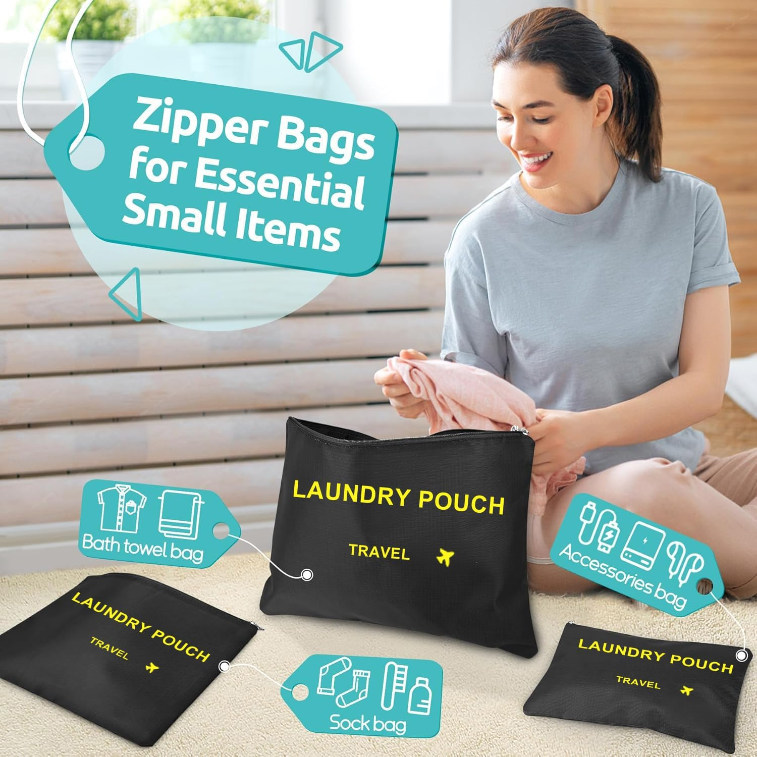 Packing Cubes, 6PCS Various Sizes Lightweight Travel Luggage Organizers, Large Medium Small Slim Packing Cube, Mesh Luggage Suitcase Organizer Bags, Travel Suitcase Accessories. (Black) image number 2