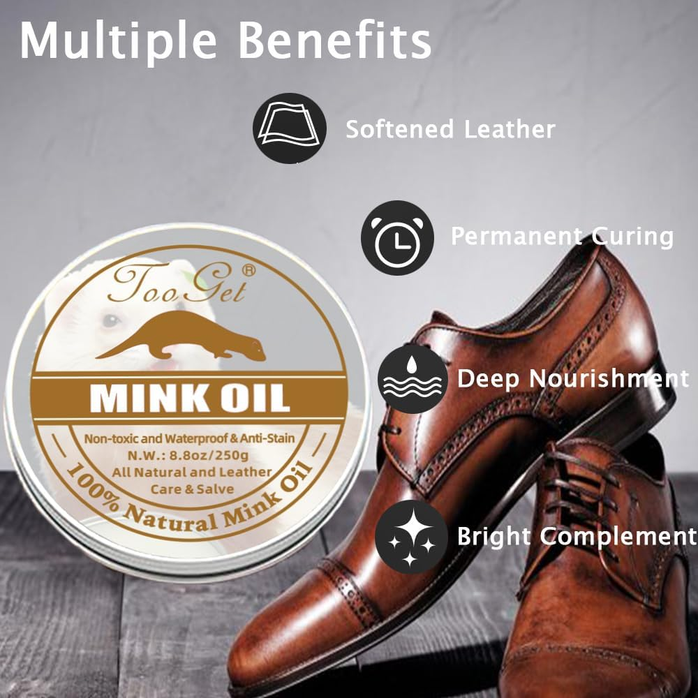 Tooget 8.8 OZ Mink Oil for Leather Boots, Cleaner and Conditioner with Small Rag for Care Soften Kit, Restorer, Purse, Belt, Shoe, Couch image number 4