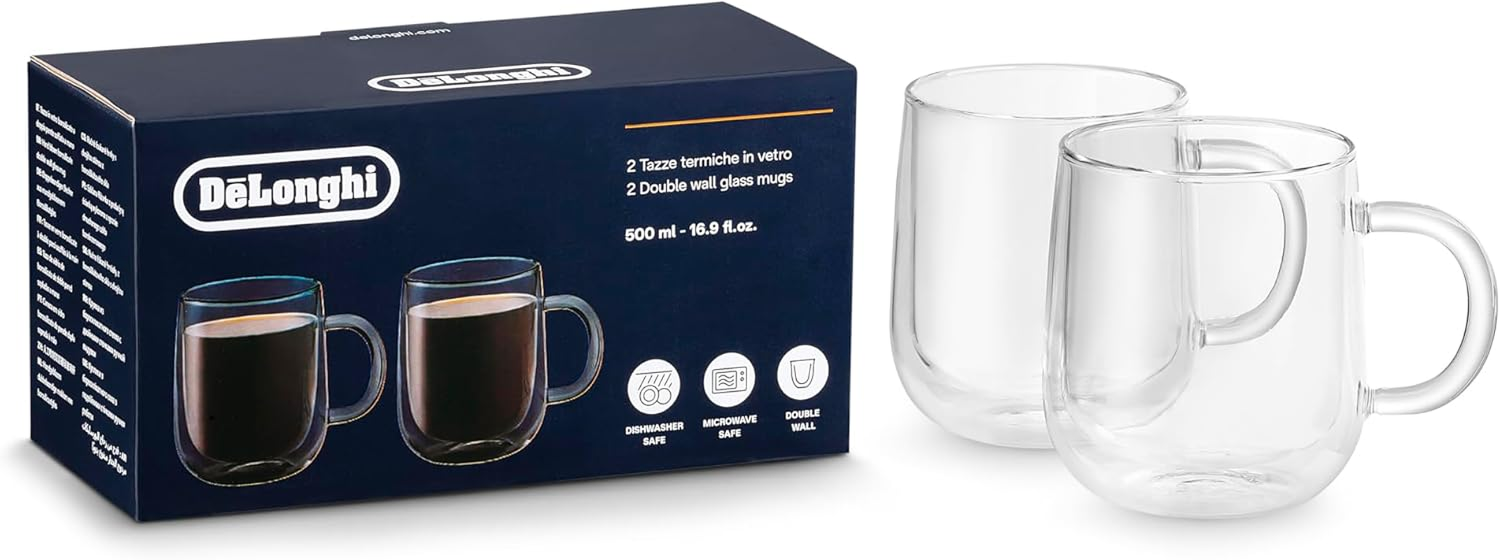 De'Longhi Cold Brew Glasses DLSC325, Double Wall Thermal Glasses, Set of 2 Cups, Dishwasher and Microwave Safe, Capacity 300 Ml, Hand-Blown Glass image number 3
