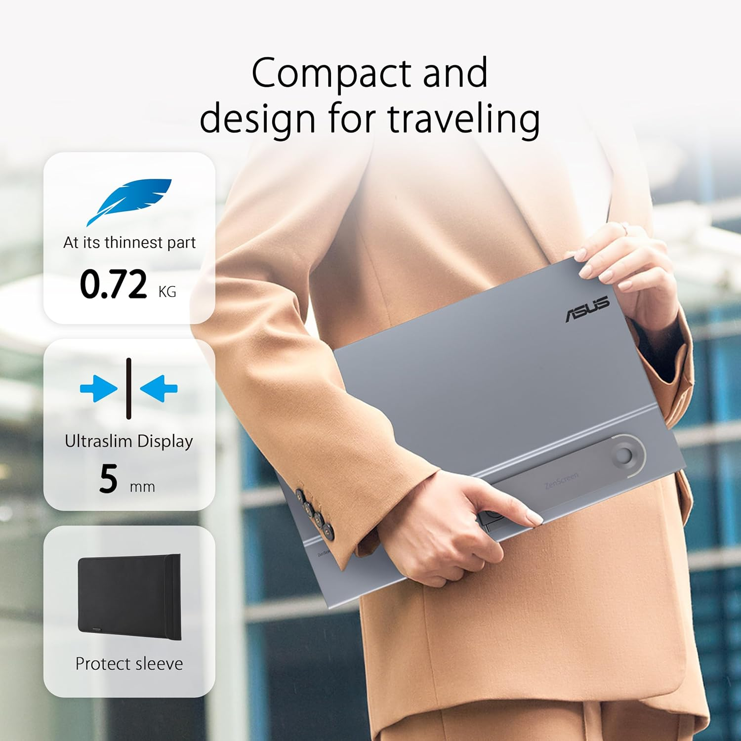 ASUS Zenscreen OLED MQ16AHE Portable Monitor &ndash; 16 Inch (15.6 Inch Viewable) FHD (1920 X 1080), OLED, 100% DCI-P3, 1 Ms Response Time, HDR-10, USB Type-C, Mini HDMI, Proximity Sensor, 360&deg; Kickstand image number 3