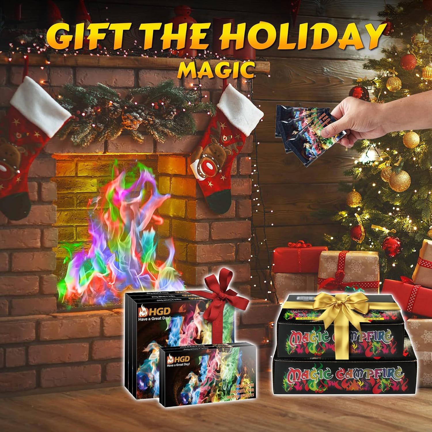 HGD (6 Pack) Magic Campfire Fire Color Changing Packets for Fire Pit, Indoor/Outdoor Fireplace, Bonfire - Rainbow Magical Flame, Camping Accessory, Compatible with Wood image number 1