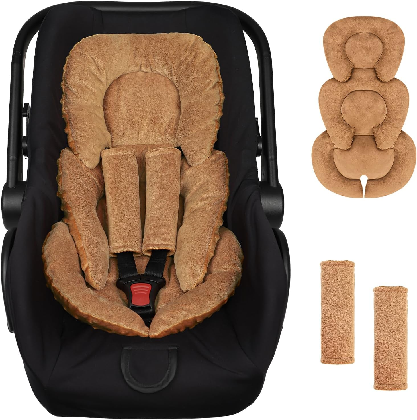 GFU Infant Car Seat Insert Head and Body Support, Reversible Newborn Insert for Carseat with Strap Pads, Soft Stroller Cushion Pillow Insert for Boys and Girls, Fits for Stroller, Swing, Brown image number 6
