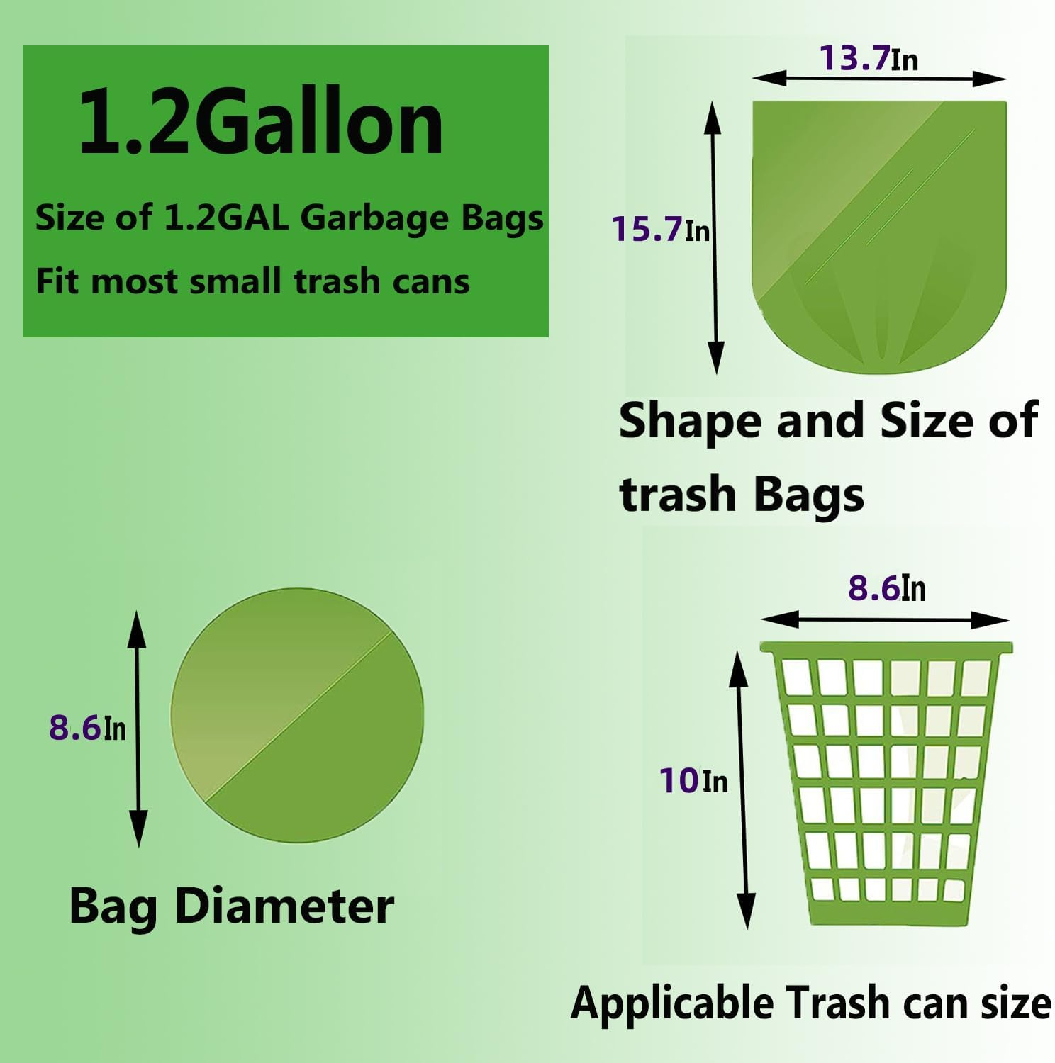 1.2 Gallon Small Trash Bags Biodegradable, 5 Liter Mini Compostable Strong Bathroom Garbage Bags with Tear & Leak Resistant, Recycling Eco-Friendly Trash Can Plastic Liner, Green, 120 Counts image number 1