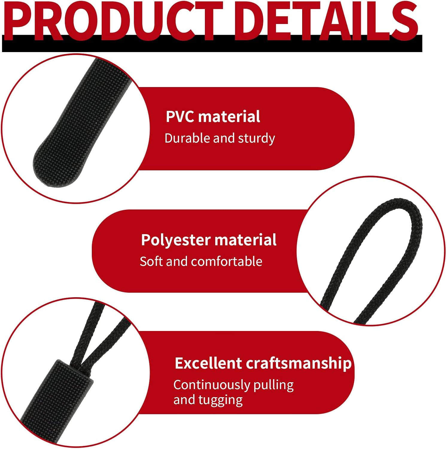 Ozessence 20 Pcs Black Zipper Pull, Durable PVC Removable Zipper Pulls Extension, Tab Extension Suitable for Backpack Clothing Suitcase Travel Bags Mountaineering Bag Winter Cotton Clothes image number 1