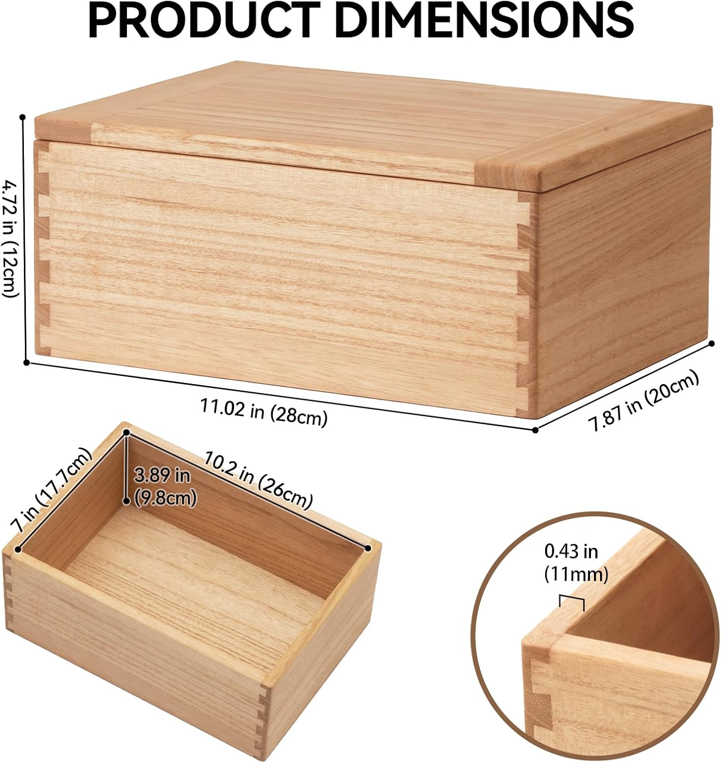KIRIGEN Wood Storage Box Organizer with Lid - Decorative Boxes for Crafts, Sewing, Keepsake, Memory - Wooden DIY Storage Box Stash Jewelry - Wooden Boxes for Home Office Storage (SNH-NA) image number 1
