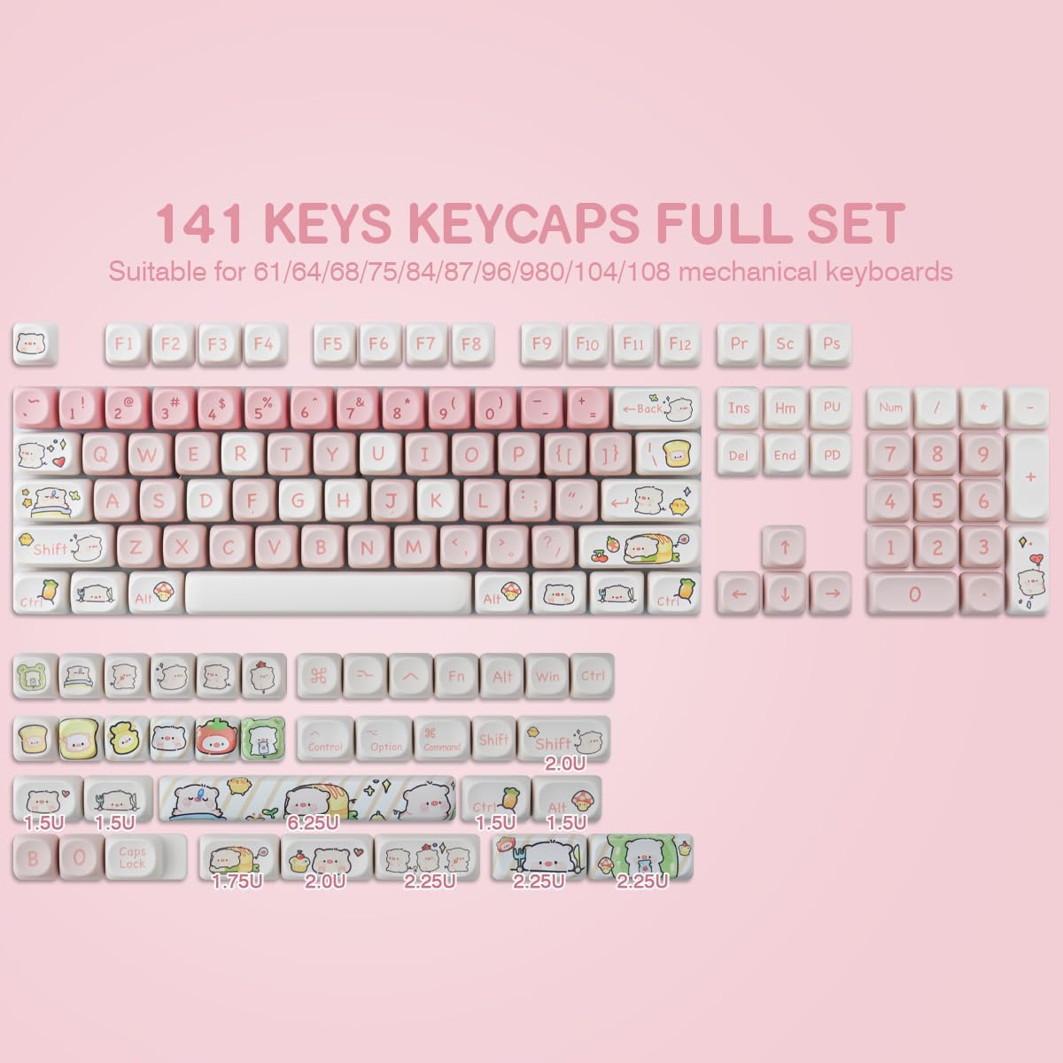 Hyekit PBT Keycaps for Mechanical Keyboard - 145 Keys Pink Pig Keycaps, Dye-Sublimation Cute Keycaps MOA Profile Custom Keycaps for Cherry Gateron MX Switches, for Mac Windows PC Keyboard image number 4