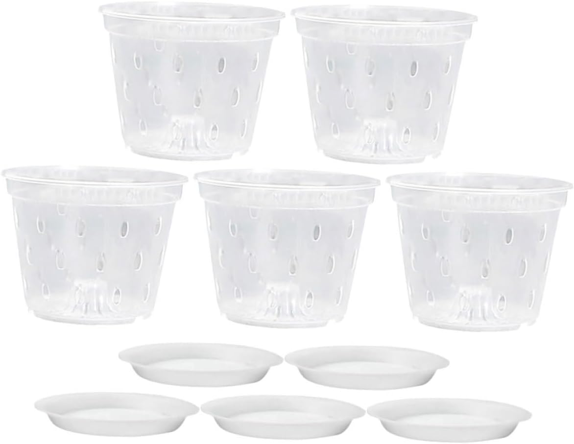 5Sets Clear Orchid Pots with Drainage and Saucers Breathable Slotted for Healthy Root Growth Transparent Flower Containers for Orchids and Outdoor Plants image number 2