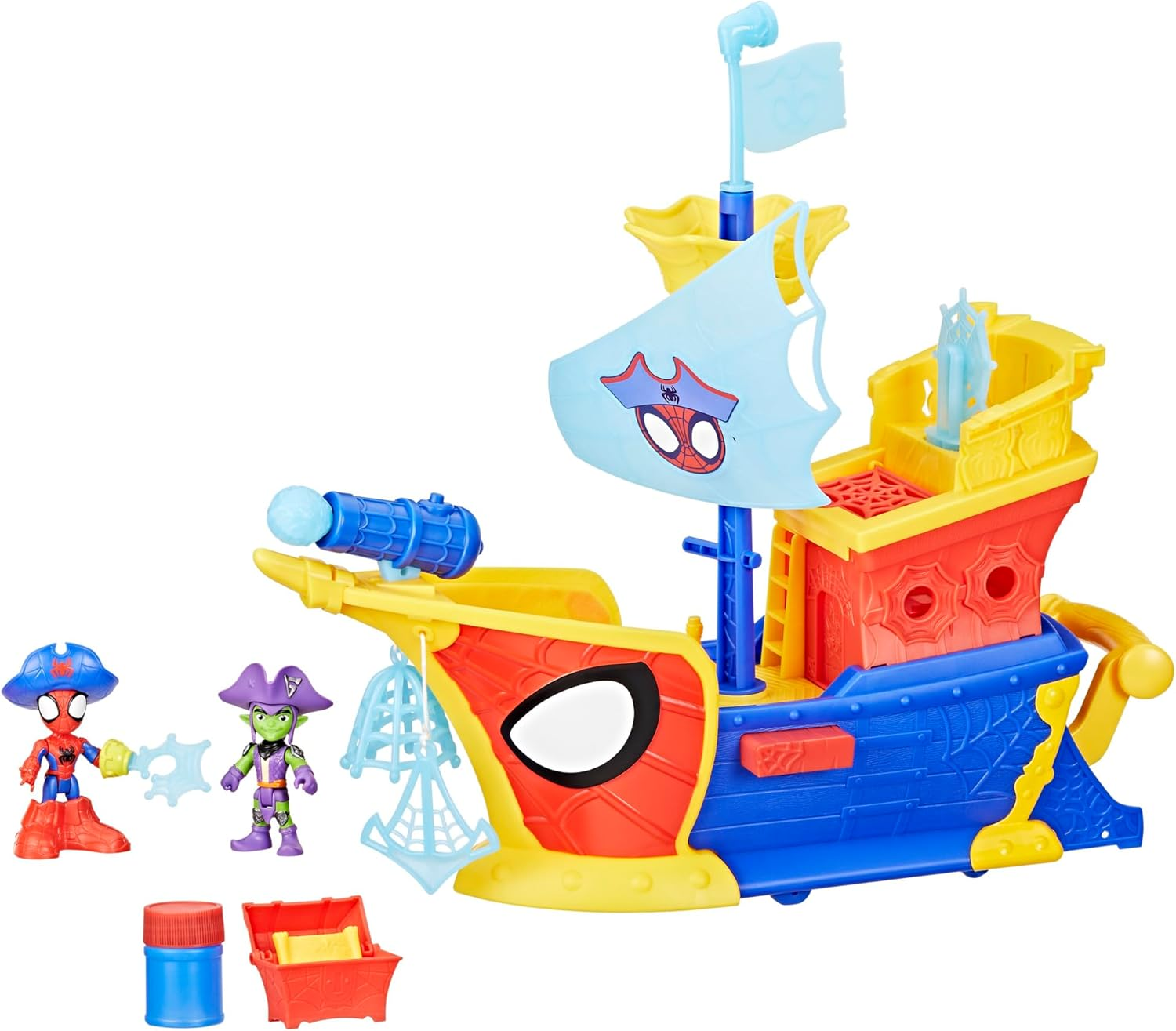 Marvel Spidey and His Amazing Friends Water-Webs Webs Ahoy Bubble Pirate Ship Toy, 3-Inch (7.6) Action Figures & Boat Playset, Super Hero Toys, 3+ image number 1