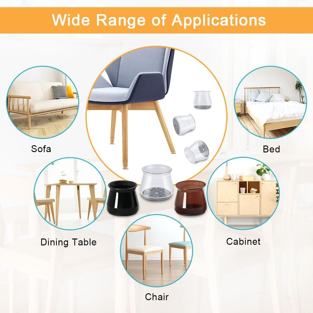 32Pcs Black Chair Leg Floor Protectors,Bar Stools Leg Protectors Caps,Dining Room Chair Leg Protectors for Hardwood Floors, Chair Leg Covers Silicone Felt Furniture Pads (Small Fit: 23-32.9Mm) image number 3