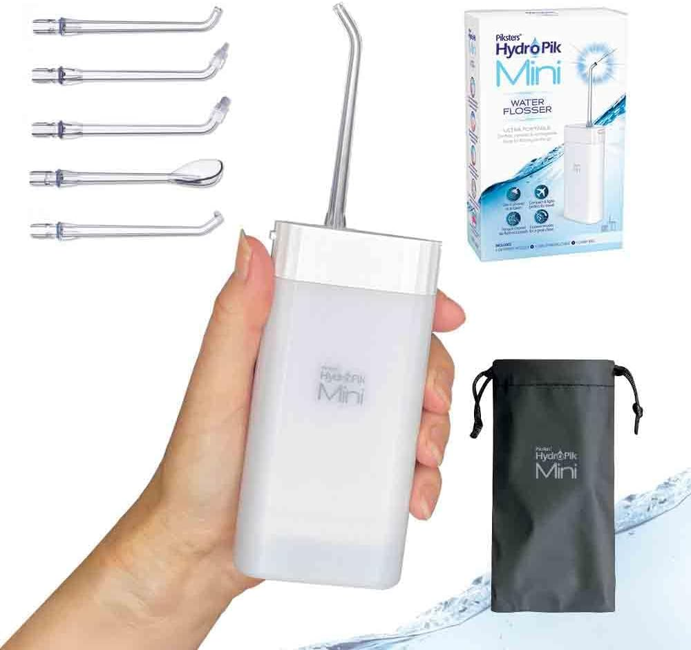 Piksters Hydropik Mini Water Flosser - Waterproof Portable Water Flosser for Teeth, Gums, Braces Care, 3 Power Modes, 5 Flossing Nozzles, Compact & Light for Travel