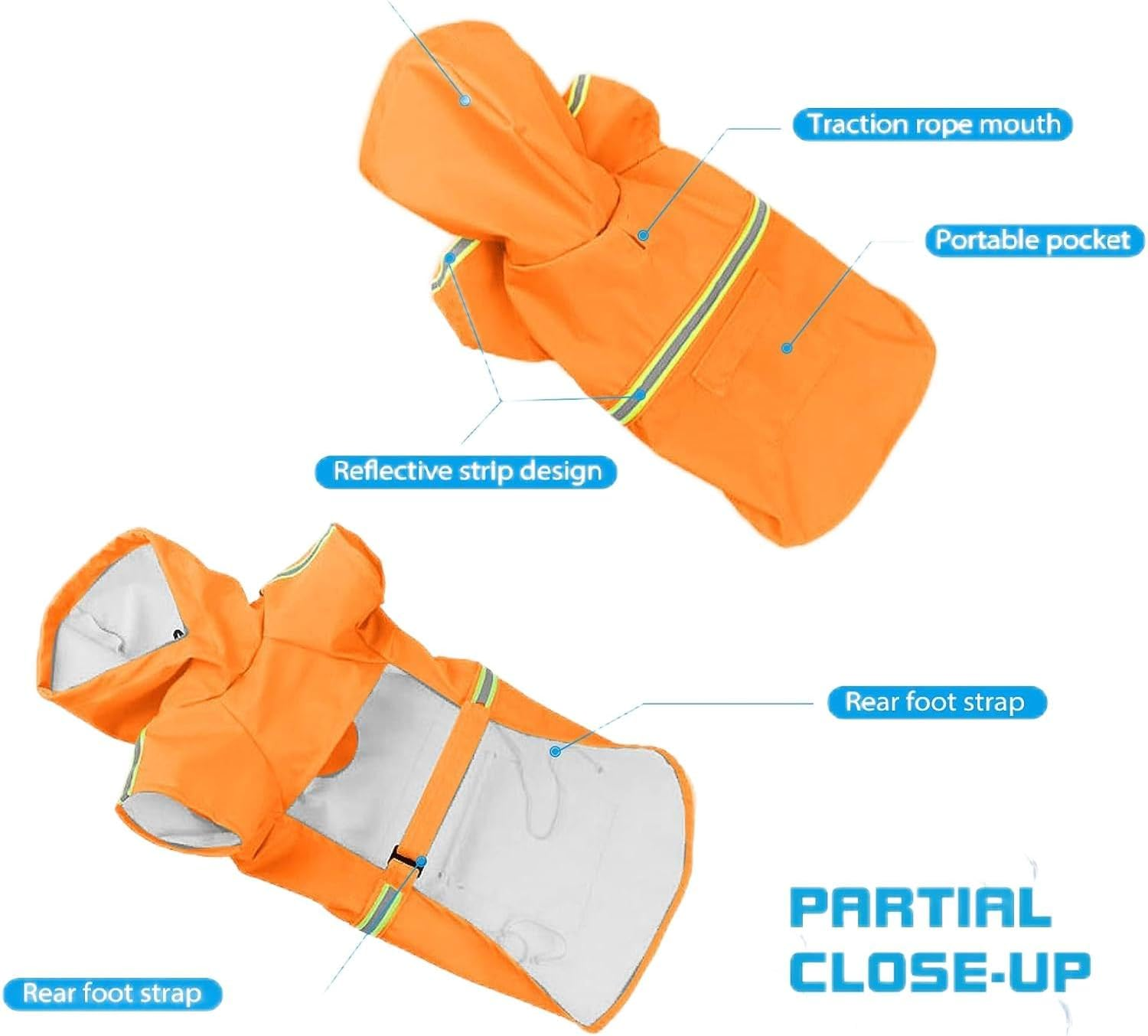 Dog Raincoat, Waterproof Hooded Dog Coat with Reflectors for Dry, Safe Walks (Orange, 4XL) image number 3