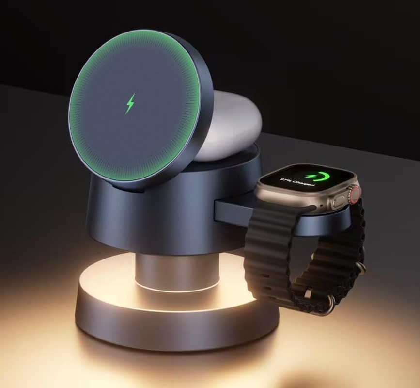 Ivanky for Iphone 16 Pro Max 4 in 1 Wireless Charging Station Cube with Night-Lamp for Magsafe Magnetic Charger, 22.5 W Travel Stand, 3 in 1 Fast Charge for Apple Iwatch Ultra, Airpods（Midnight Blue） image number 2