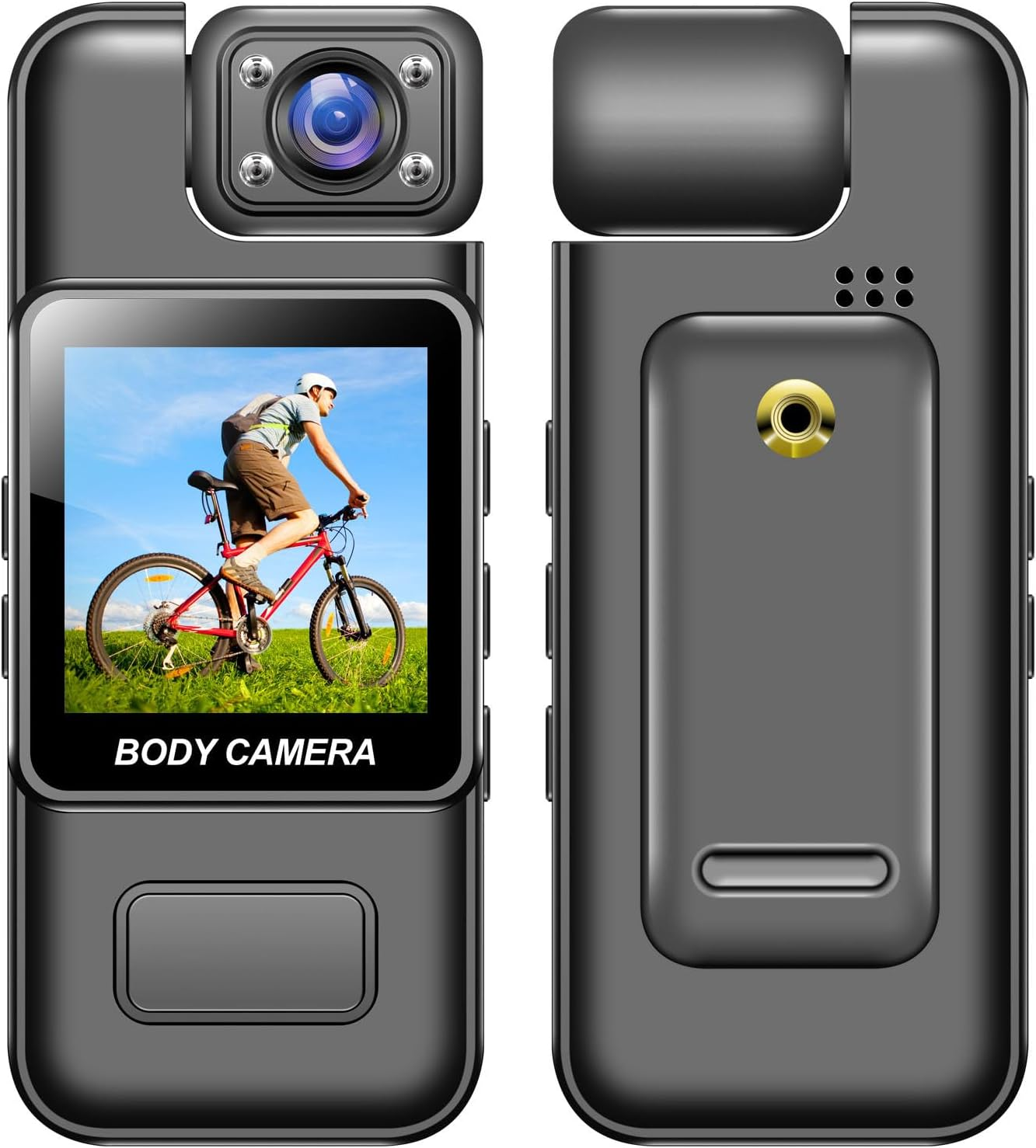 LICAEVEY Body Camera, 4K HD, 180 Degree Rotating Lens, Body Worn Camera, Pocket Video Recorder with Rear Clip and 1.3 Inch Display for Safety