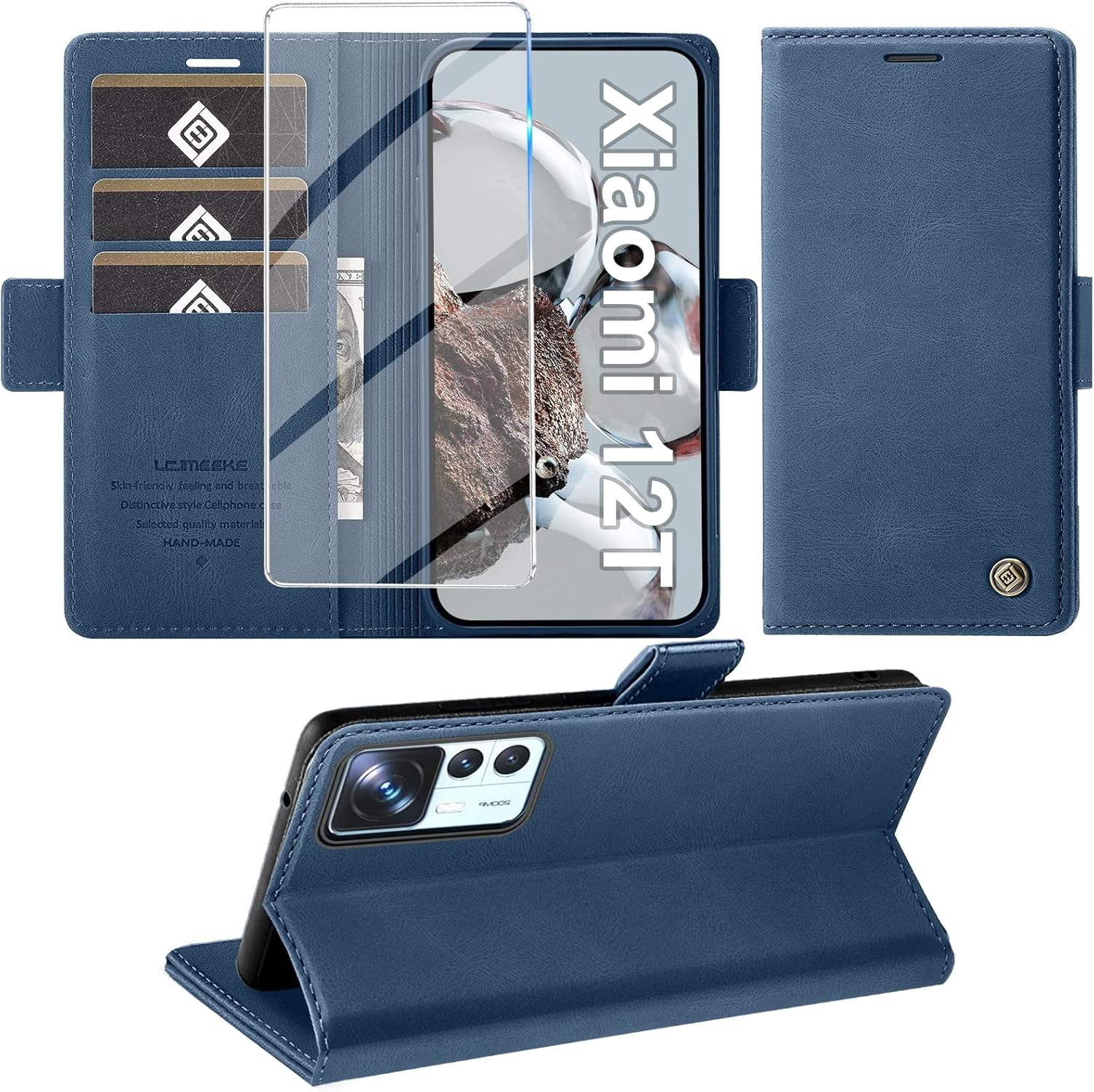 Giyer Mobile Phone Case for Xiaomi 12T/12T Pro 5G Case with Screen Protector, Stand Function, Card Slot, Wallet Premium Leather Protective Case, 12T Pro Flip Case Cover, Shockproof Flip Case 12T 5G,