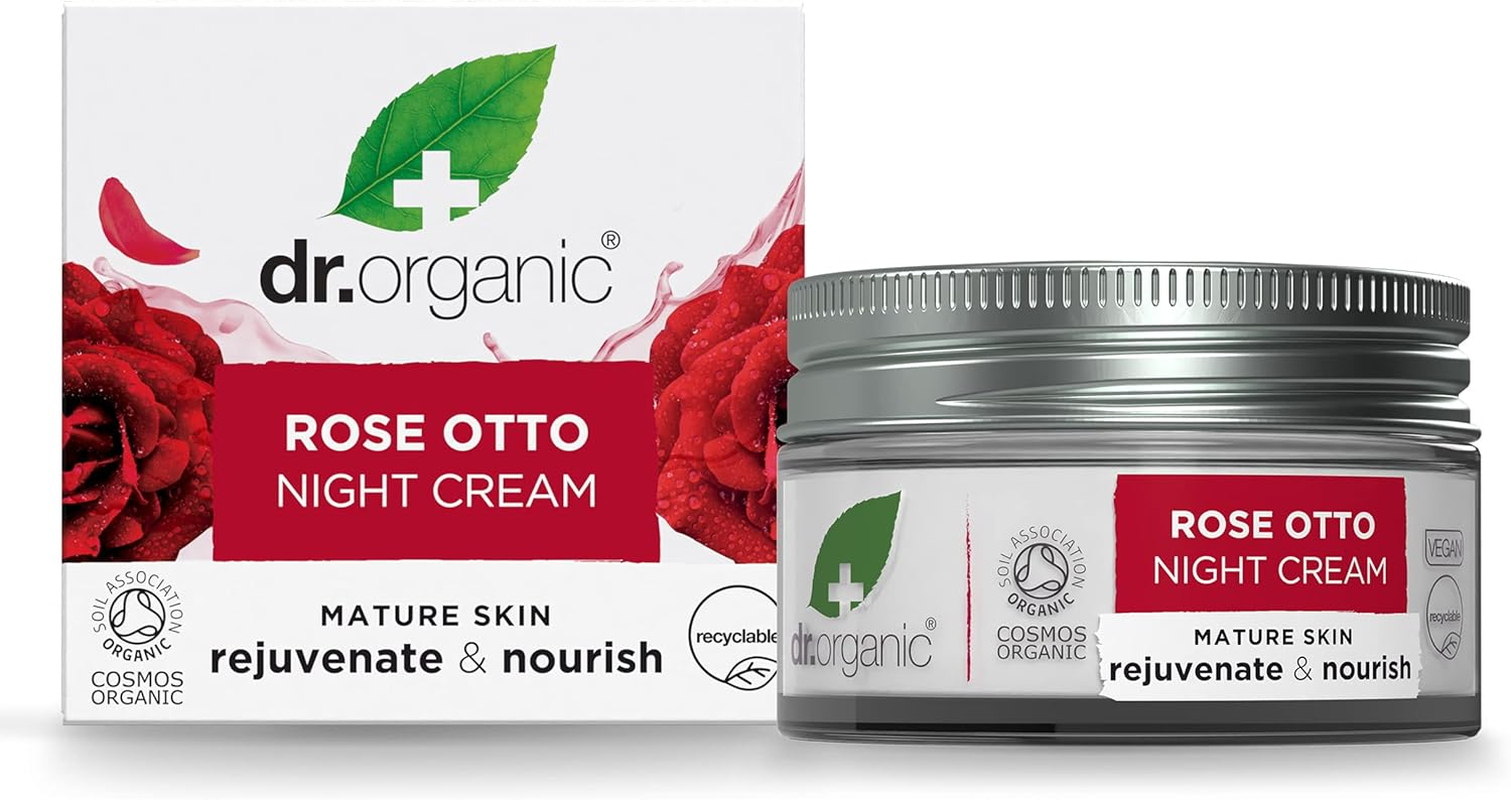 Dr Organic Rose Otto Night Cream, Moisturising, Healthy-Aging, Wrinkles, Natural, Vegan, Cruelty-Free, Paraben & Sls-Free, Recycled & Recyclable, Certified Organic, 50Ml, Packaging May Vary image number 4