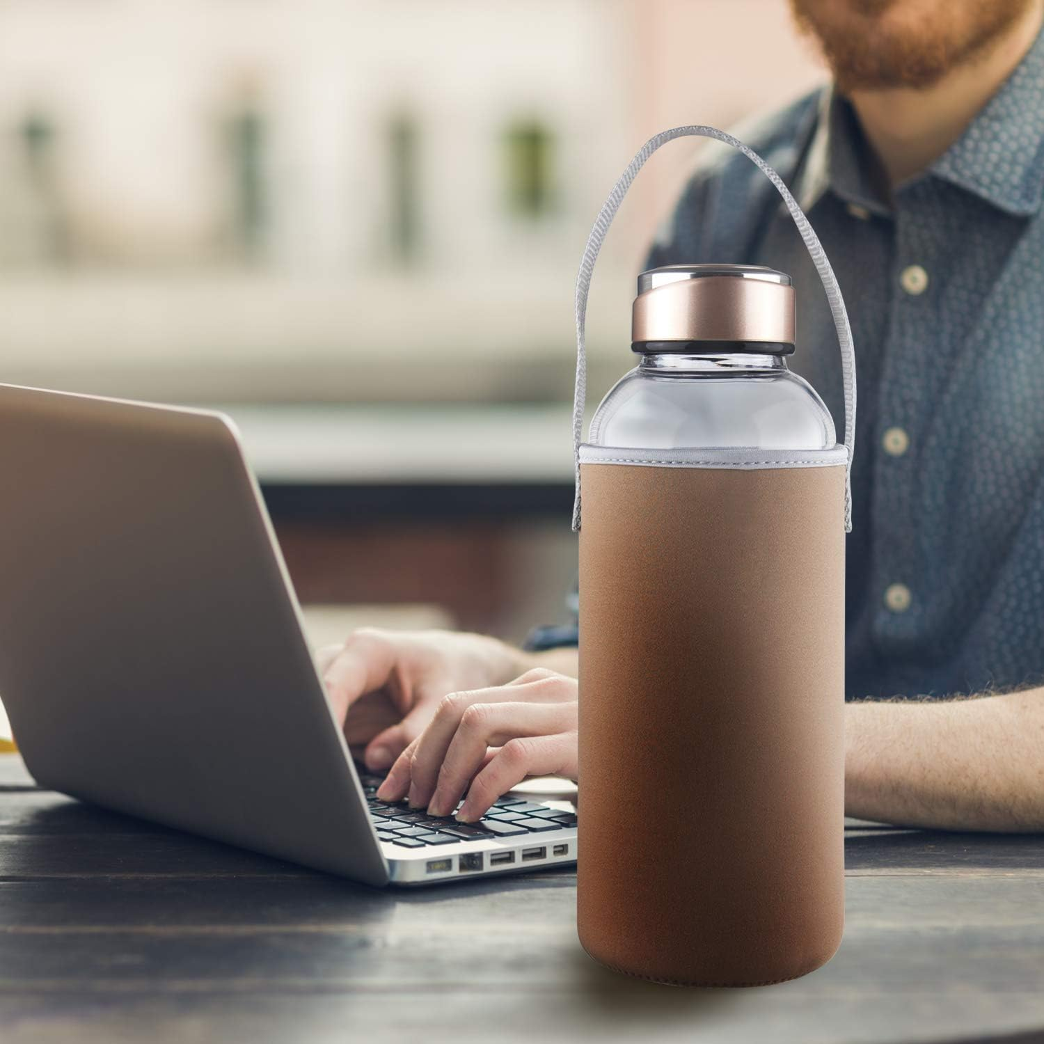 48Oz Borosilicate Glass Water Bottle BPA Free Reusable Glass Drinking Bottle with Neoprene and Stainless Steel Lid - Silver image number 7