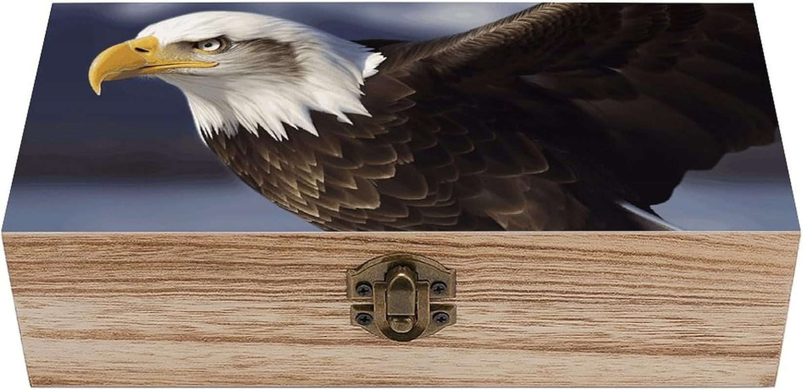 Bald Eagle Wooden Box Wood Wedding Keepsake Boxes with Lids Small Decorative Boxes Lightweight Wooden Memory Storage Box for Crafts Keepsakes Jewelry Photo Letter Storage image number 5