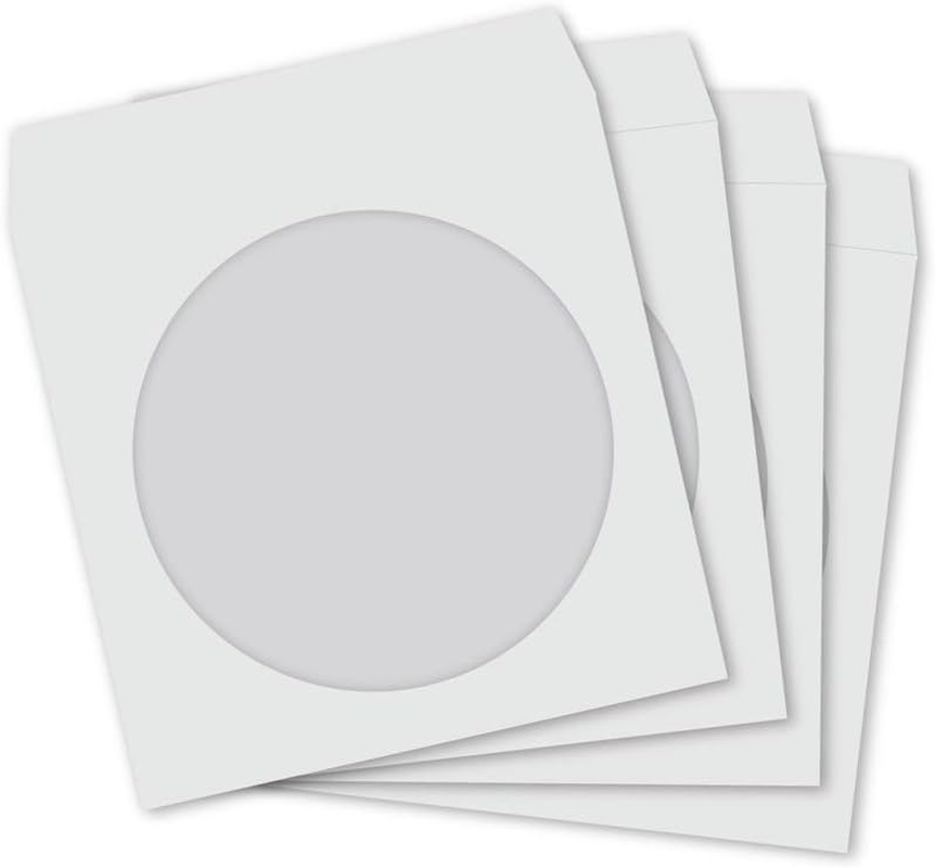 Proht 200 Piece CD/DVD Sleeves Envelope (02851), Pro EZ Paper Sleeves with Clear Window and Flap, White - 200 Pack