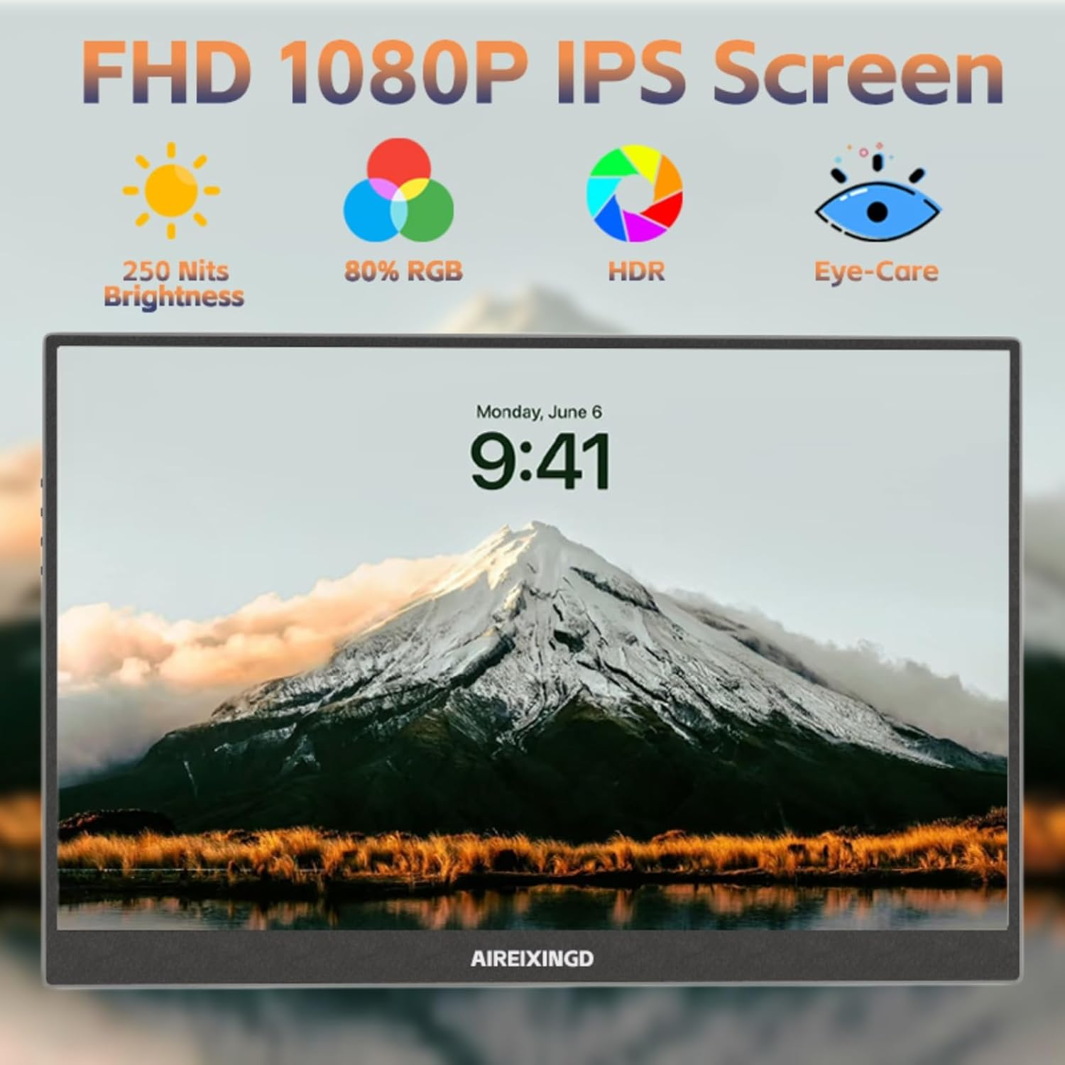 AIREIXINGD 15.6'' Portable Monitor FHD 1080P Kickstand Portable Laptop Monitor IPS Computer External Screen USB C HDMI Display for PC MAC Phone Xbox PS5 image number 5