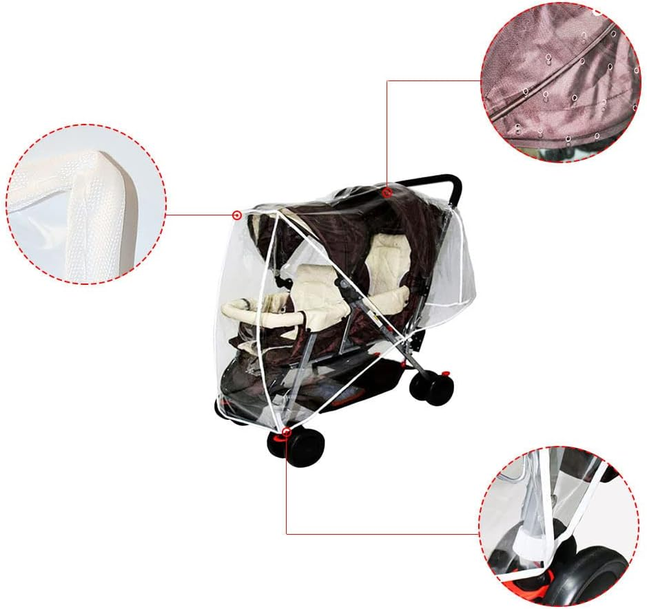 Double Stroller Rain Cover,Waterproof PVC Weather Shield - Winter Snow Dust Umbrella Cover, Windproof Protection Universal Stroller Accessories Xianers