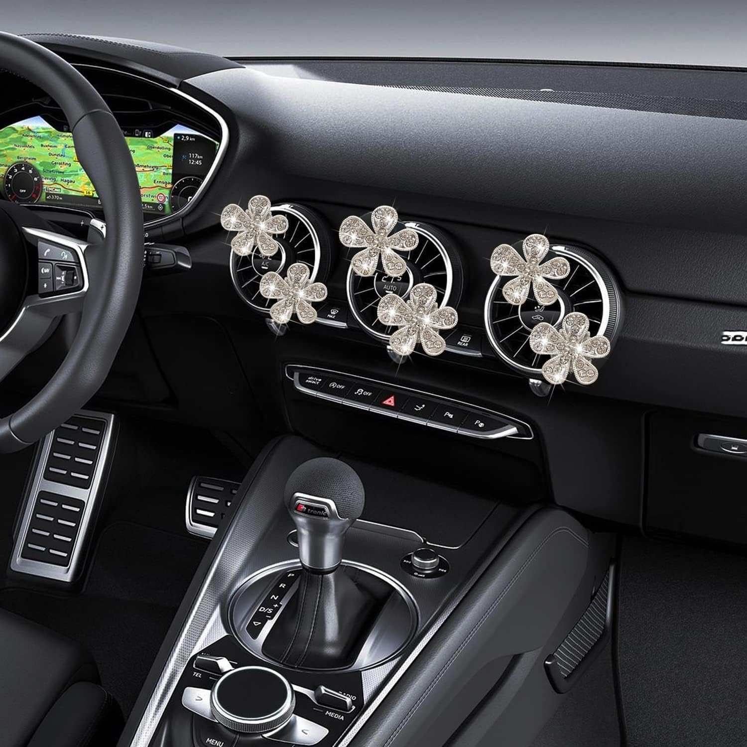 6 Pcs Cute Daisy Air Fresheners, Bling Flower Air Vent Clips, Diffuser with Rhinestone Interior Decoration Charm, Diamond Decor Accessories for Women Girls