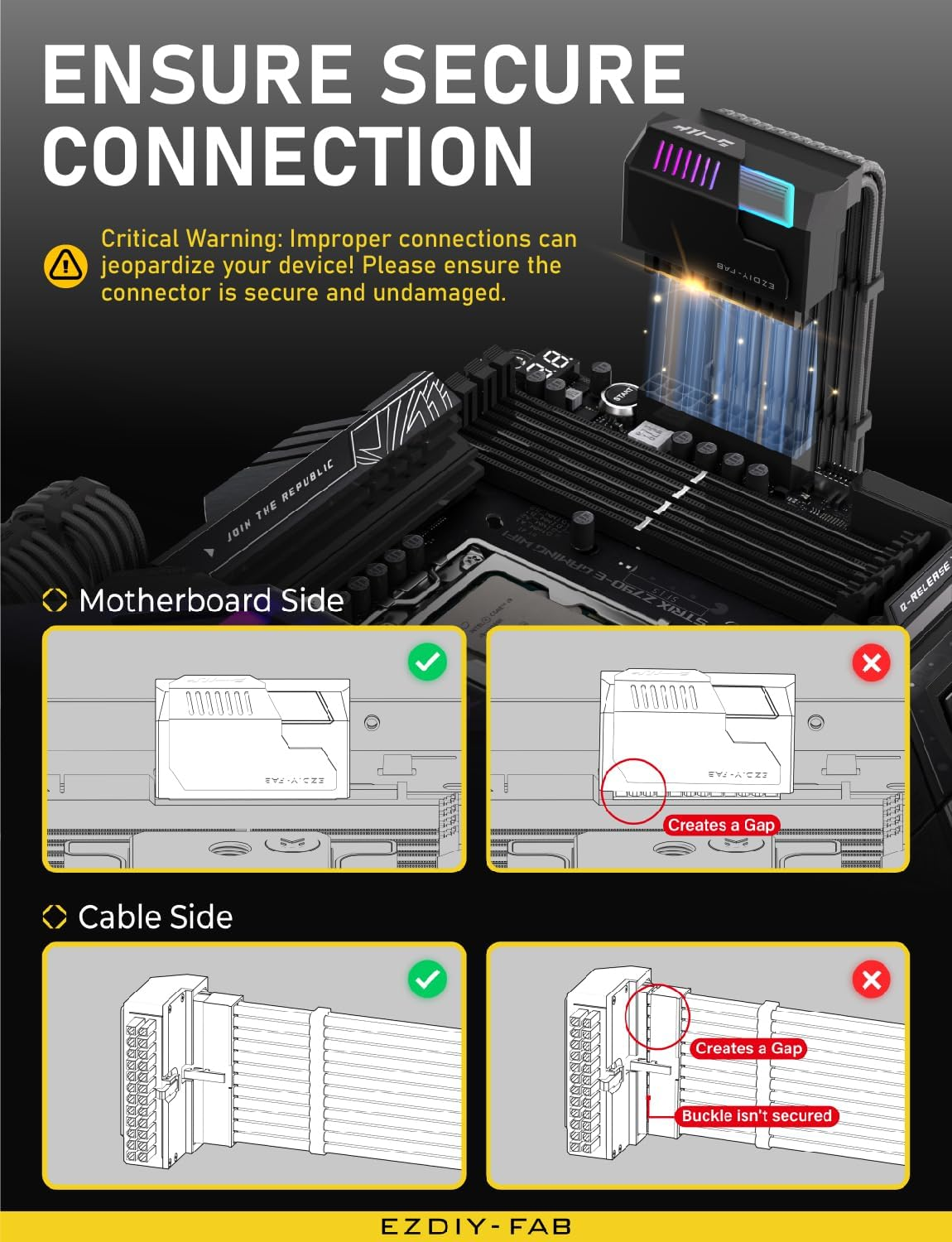 EZDIY-FAB Shield 24-Pin 90 Degree Angle Adapter with Infinity Mirror ARGB Light,Atx 24 Pin Power Connector, 5V 3Pin ARGB Sync-90 Degree-Black-1 Pack image number 4