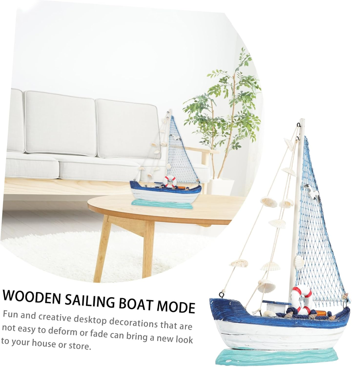 Jojofuny Nautical Decor Wooden Sailing Boat Model Mediterranean Style Boat Ornament image number 6