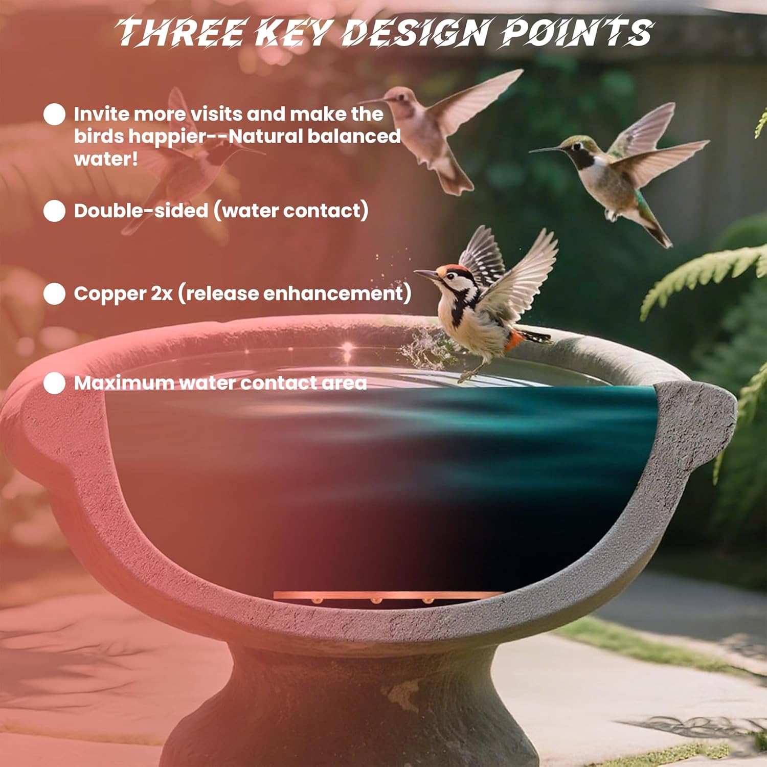 Depehelp Bird Bath Copper Disk, Reinforced 99.99% Pure Copper Cleaning Disk with Triple-Point Support for Physical Safe Clean Water All-Season, Universal Fit for Outdoor Birdbaths, Bowl