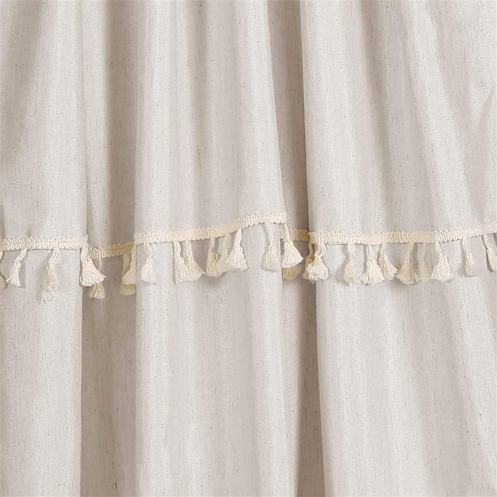 Lush D&eacute;cor, Neutral Lush Decor Ivy Tassel Curtains | Solid Color Window Panel Living, Dining Room, Bedroom (Pair), 95&rdquo; X 40, 95"X 40" image number 3