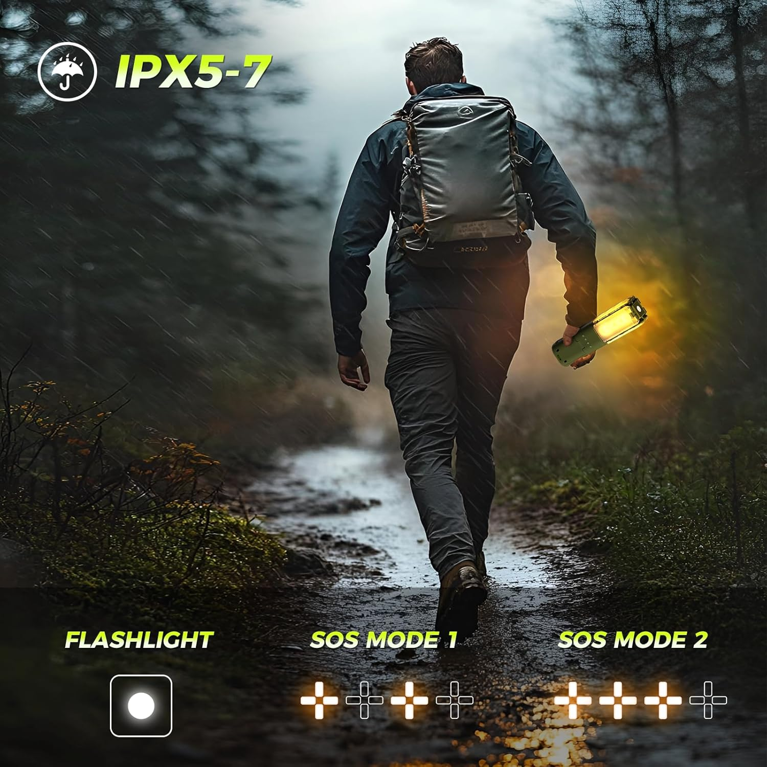 Telescopic Camping Lights Rechargeable 14000 Mah Led Multifunction Magnetic Lanterns Job Site Lighting Cordless Dimmable Camping Tent Lamp Portable Power Supply 6000LM IPX5 Waterproof (Green) image number 2