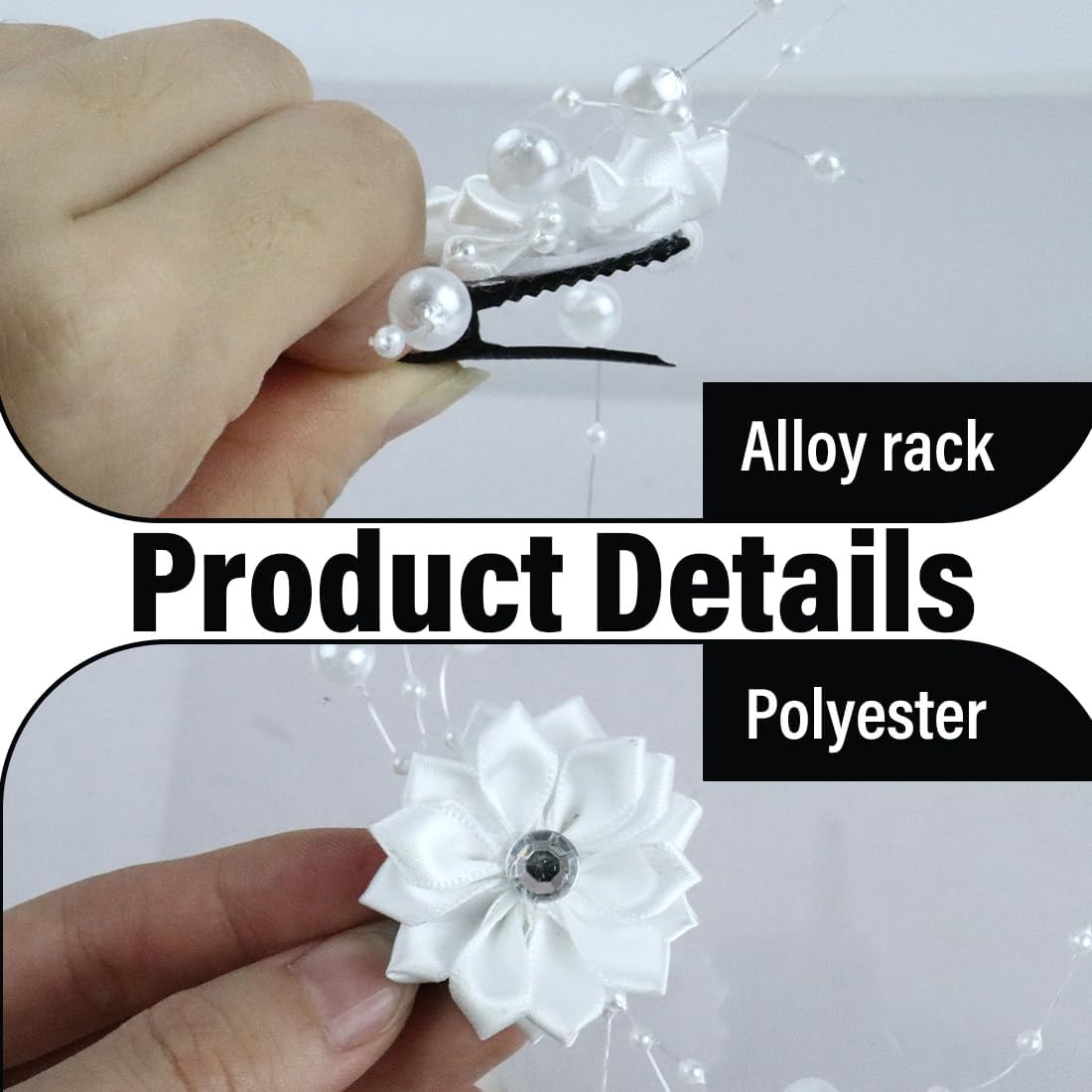 MIRKUZI Hair Clips Pack of 4 Girls Hair Pins, Communion Hair Accessories, White Flowers, Wedding Hair Pins, Princess Flower Girl Tiara, Hair Pins with Beads, Christening Flowers, Confirmation Flowers