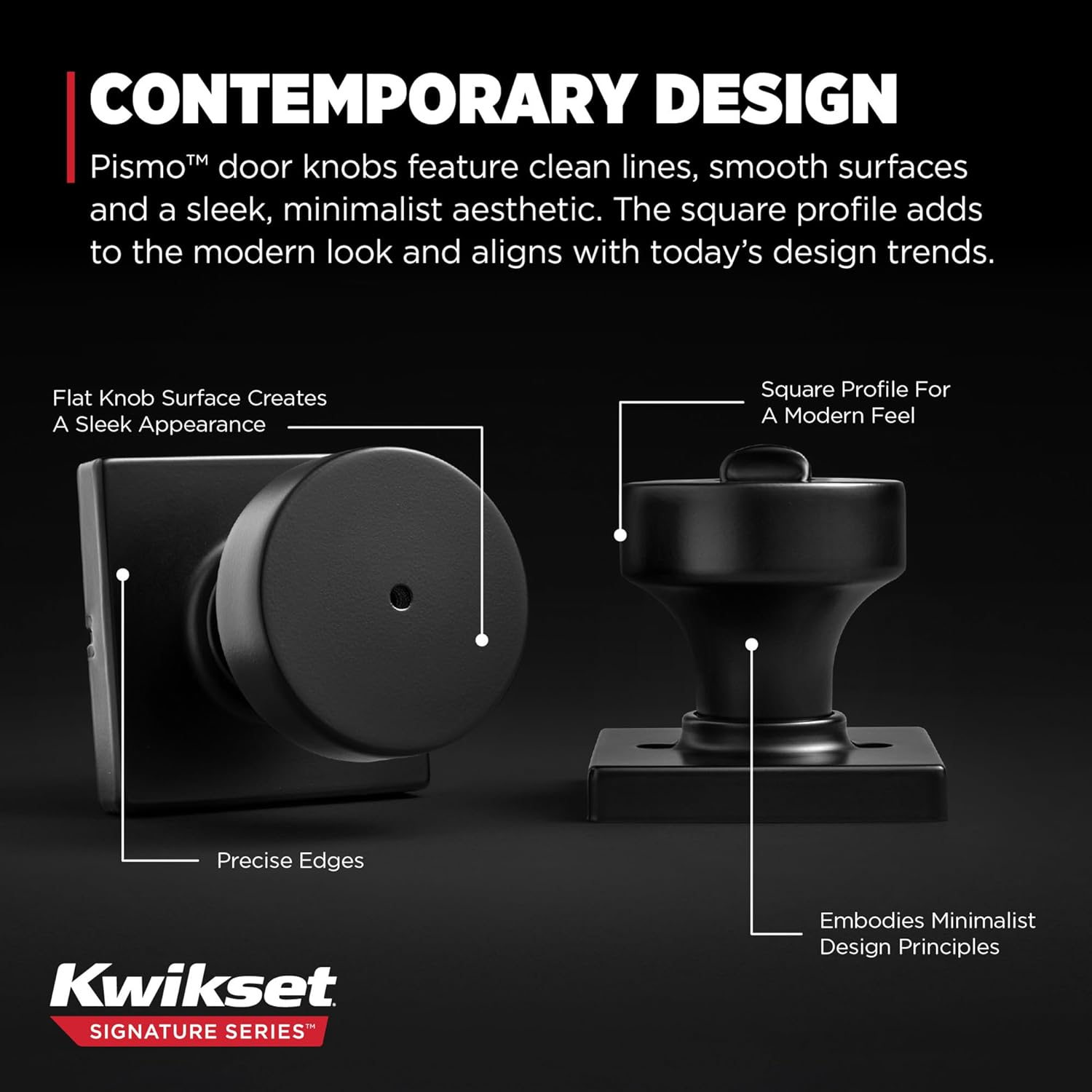 Kwikset Pismo Privacy Locking Door Knob, Interior Handle with Keyless Lock for Bedroom and Bathroom Doors, Featuring Microban Protection, in Matte Black image number 4